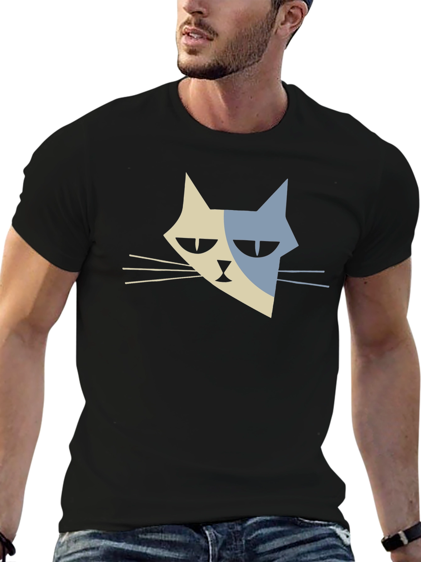 Modern Cat Graphic T-Shirt - Black