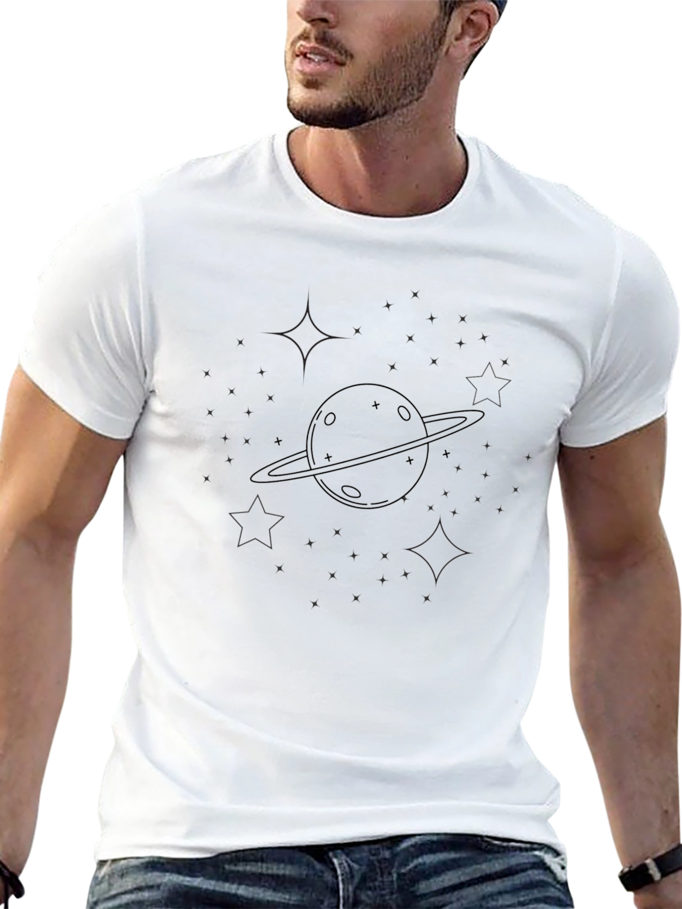 Saturn Graphic Black T-Shirt - Casual Space Tee