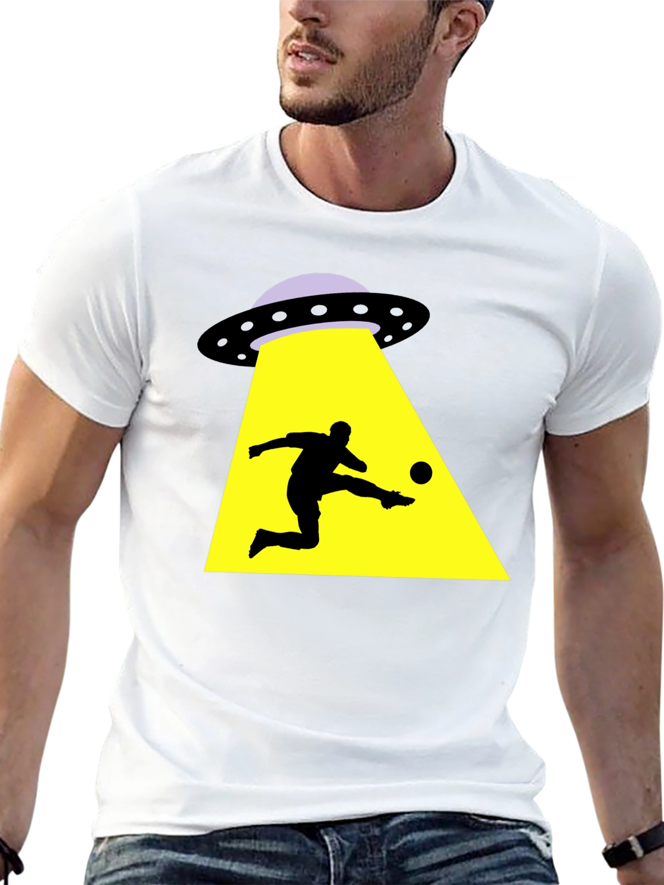 Alien Abduction Soccer T-Shirt - Black Cotton Tee