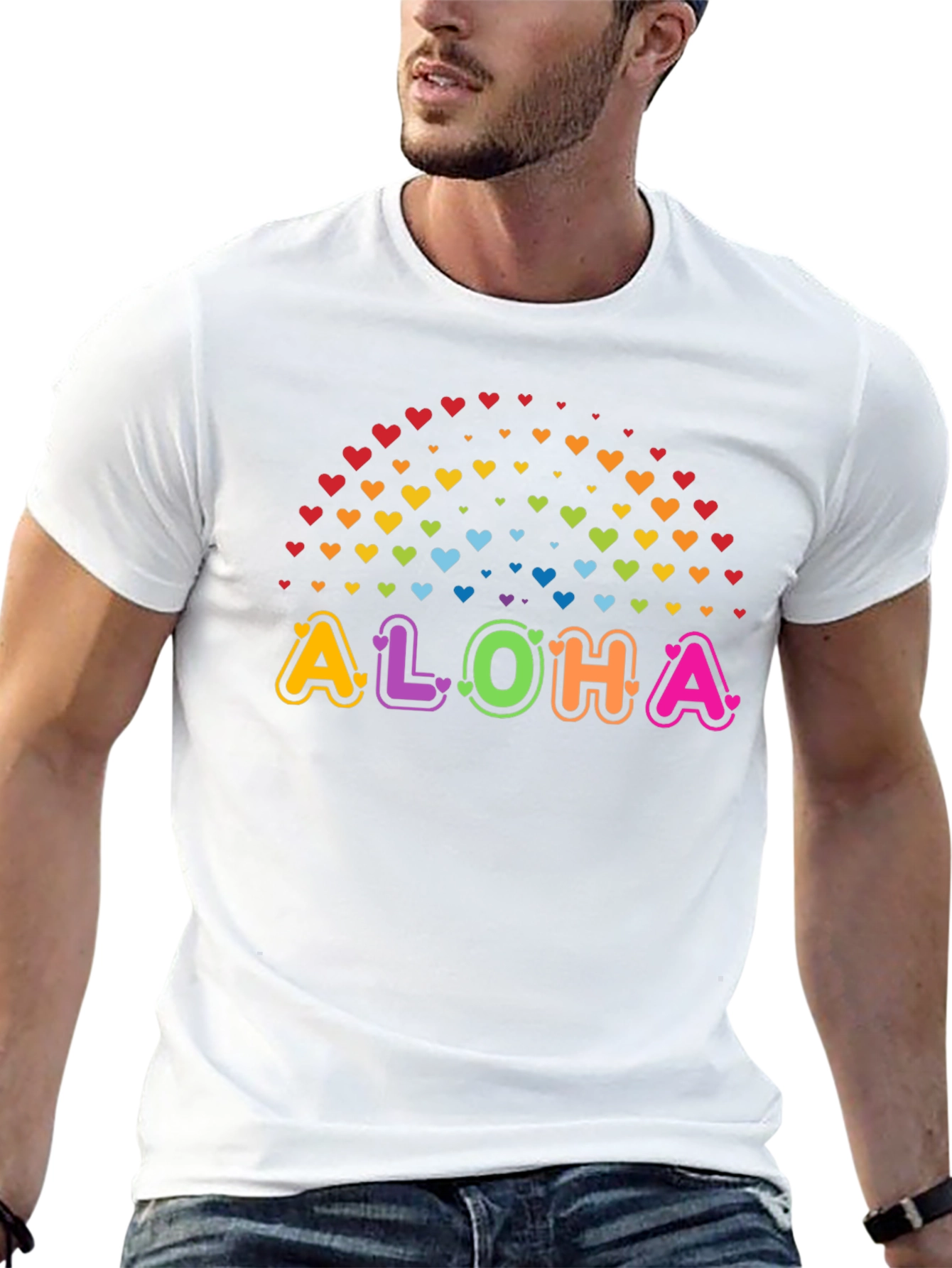 Aloha Rainbow Hearts Graphic Tee
