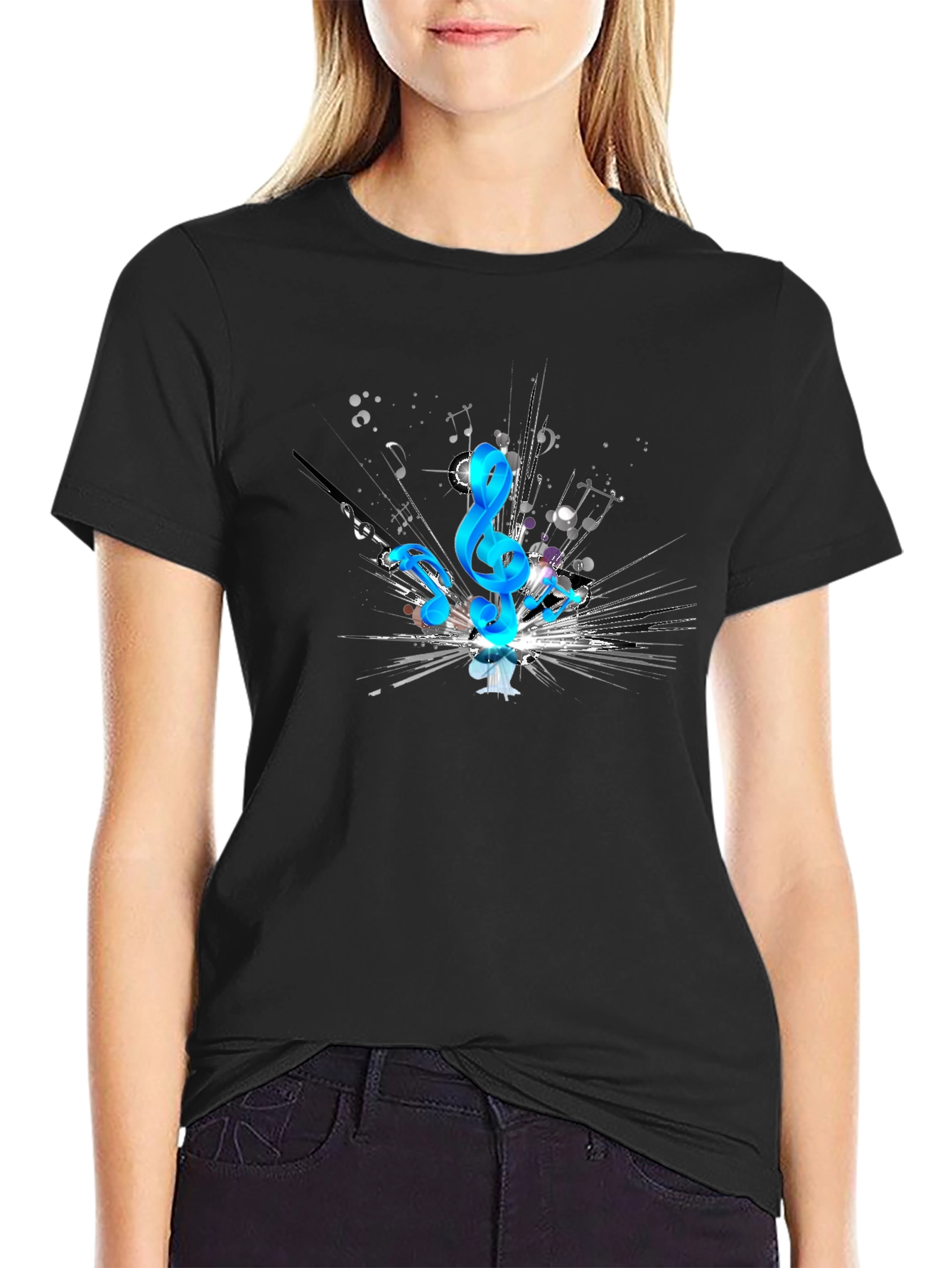 Musical Notes Graphic Black T-Shirt
