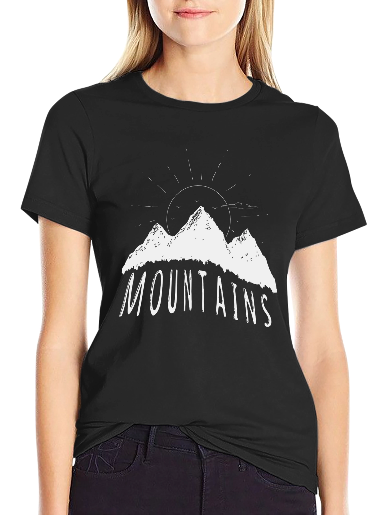 Mountains Graphic Tee - Black Cotton T-Shirt