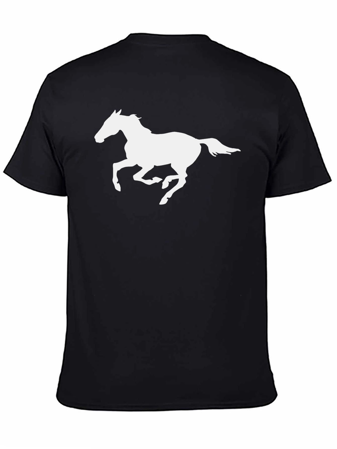 Black T-Shirt with White Horse Graphic