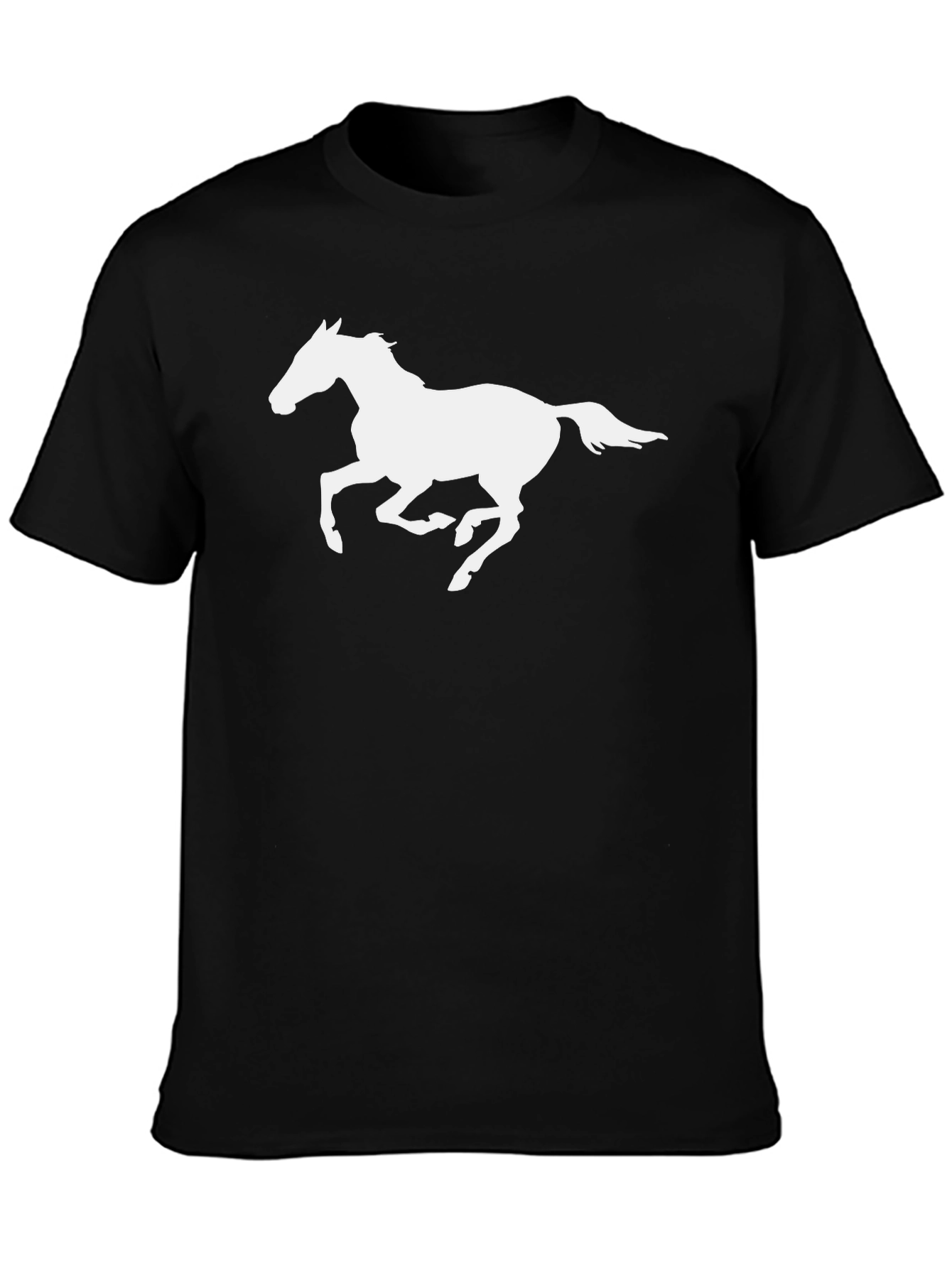Black T-Shirt with White Horse Graphic
