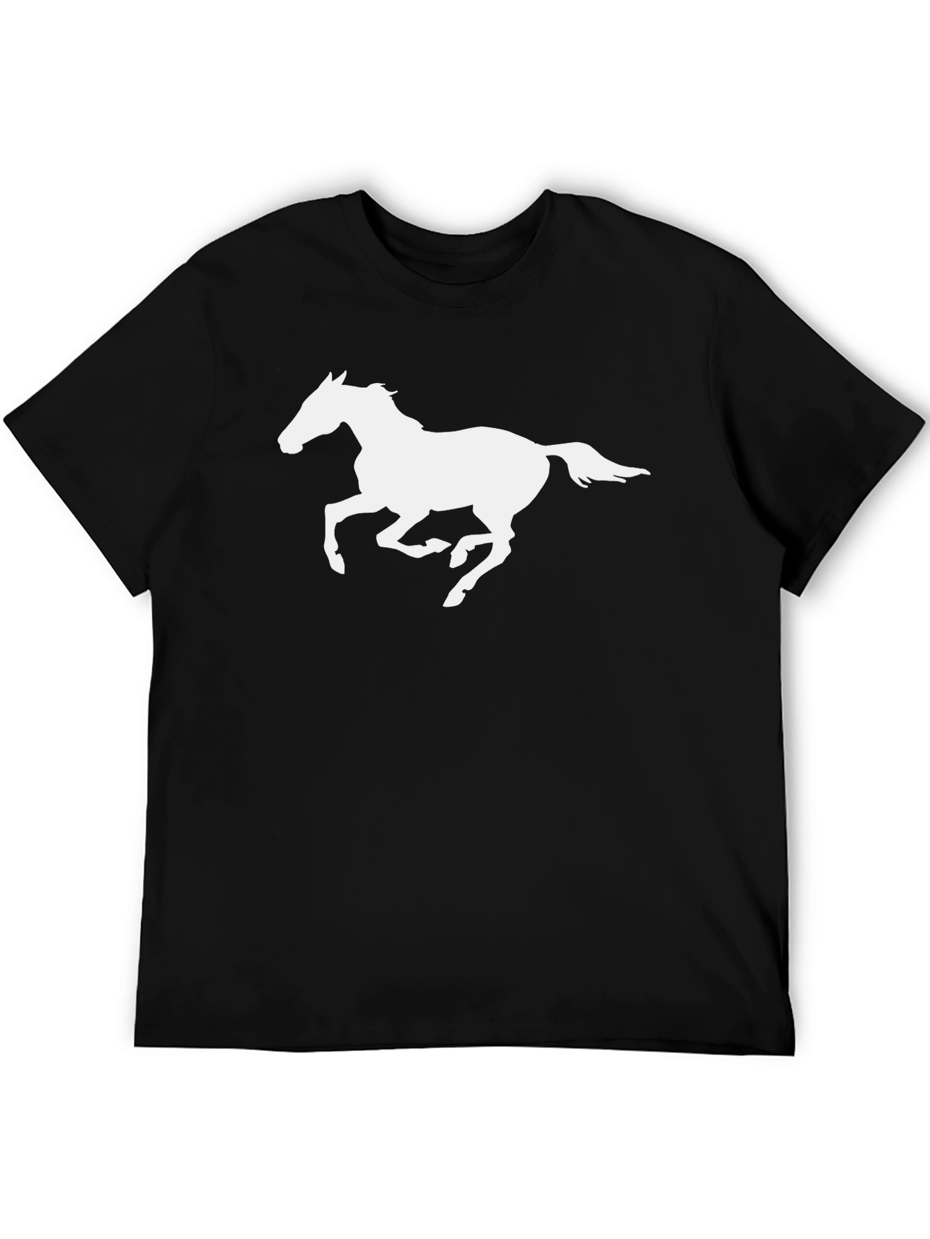 Black T-Shirt with White Horse Graphic
