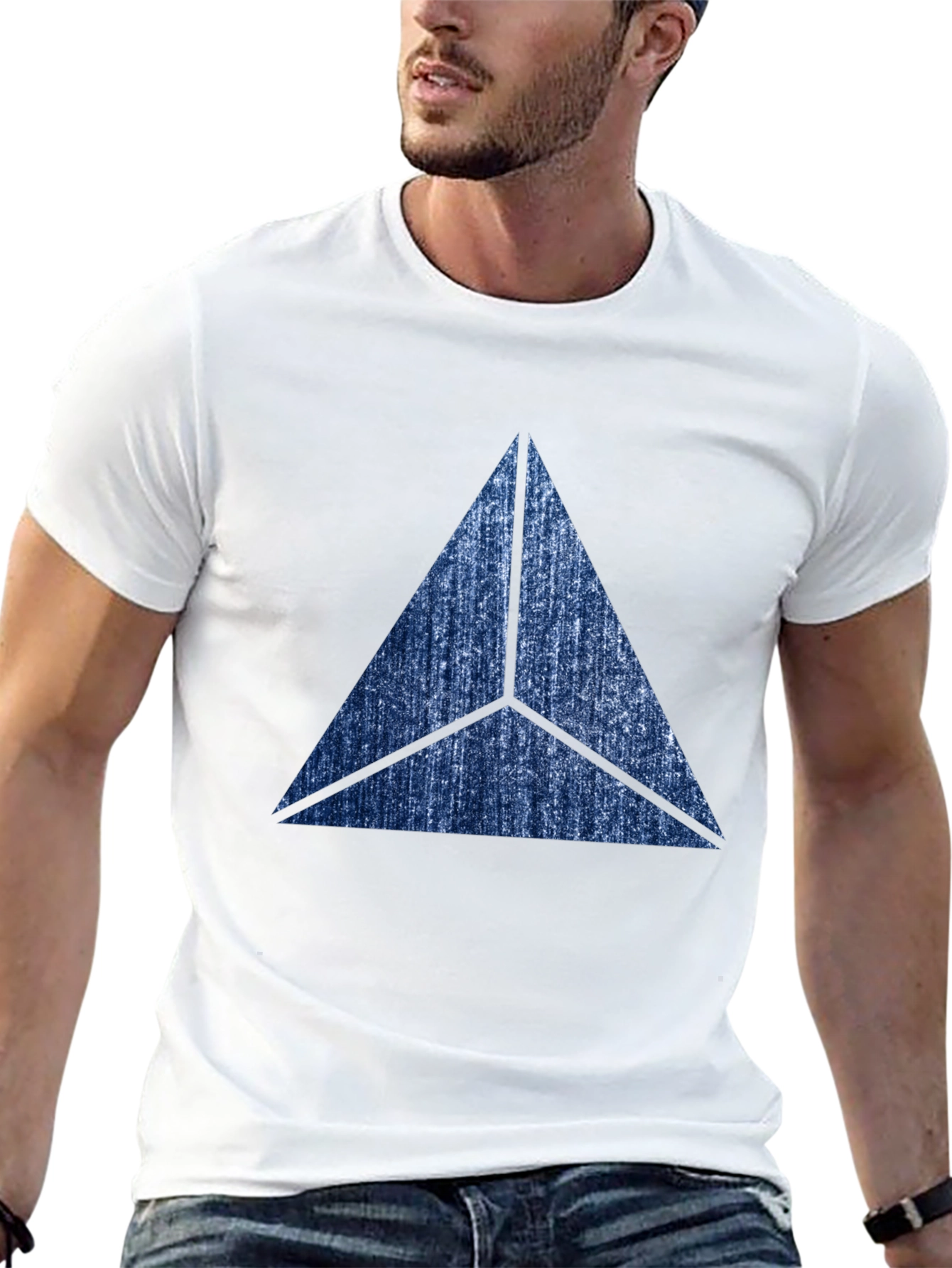 Abstract Triangle Graphic Print Mens Black T-Shirt