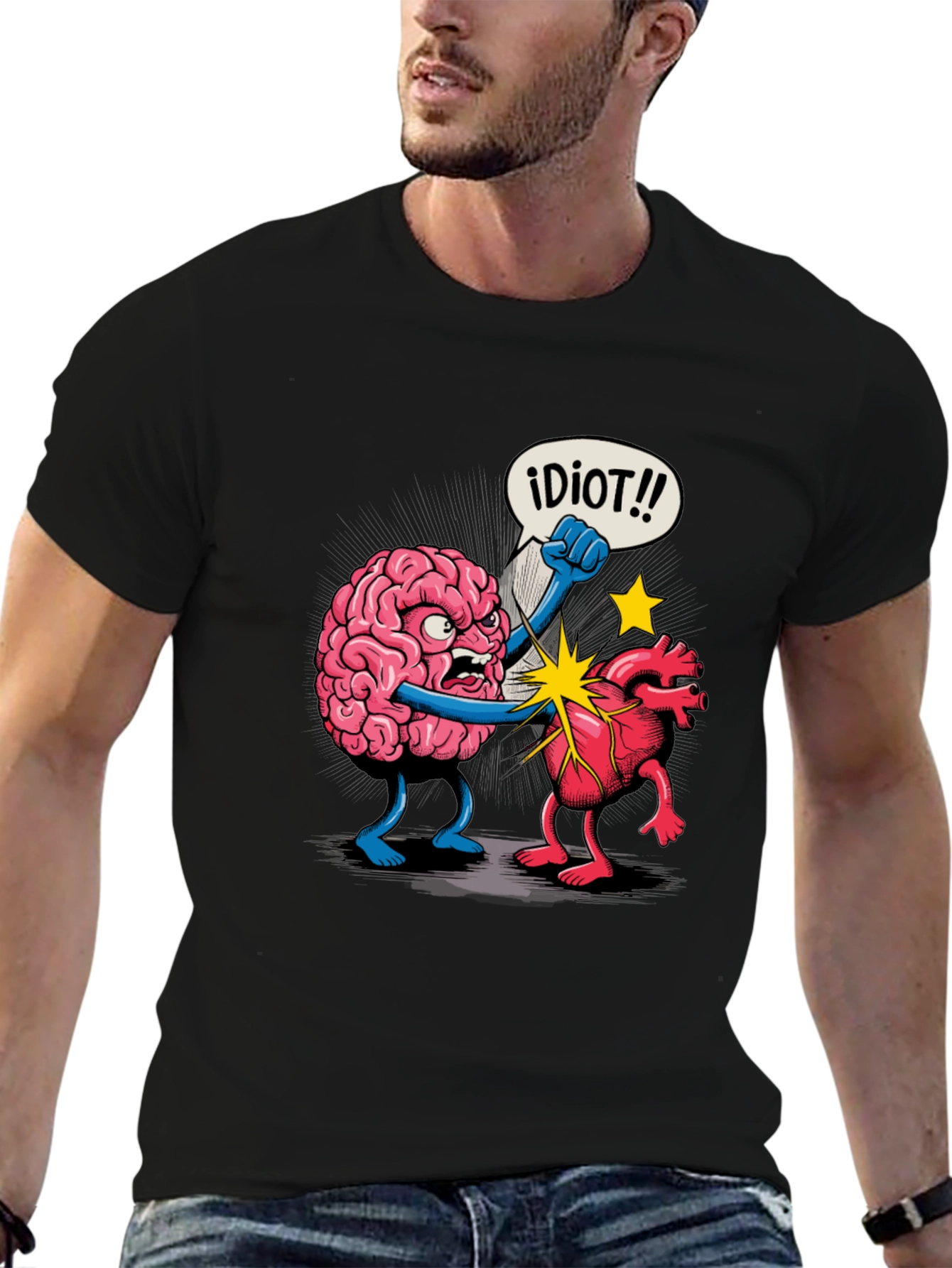 Brain vs Heart Funny Graphic Tee - Black