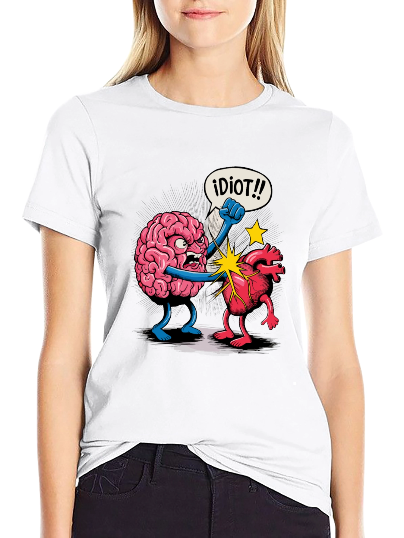 Brain vs Heart Funny Graphic Tee - Black
