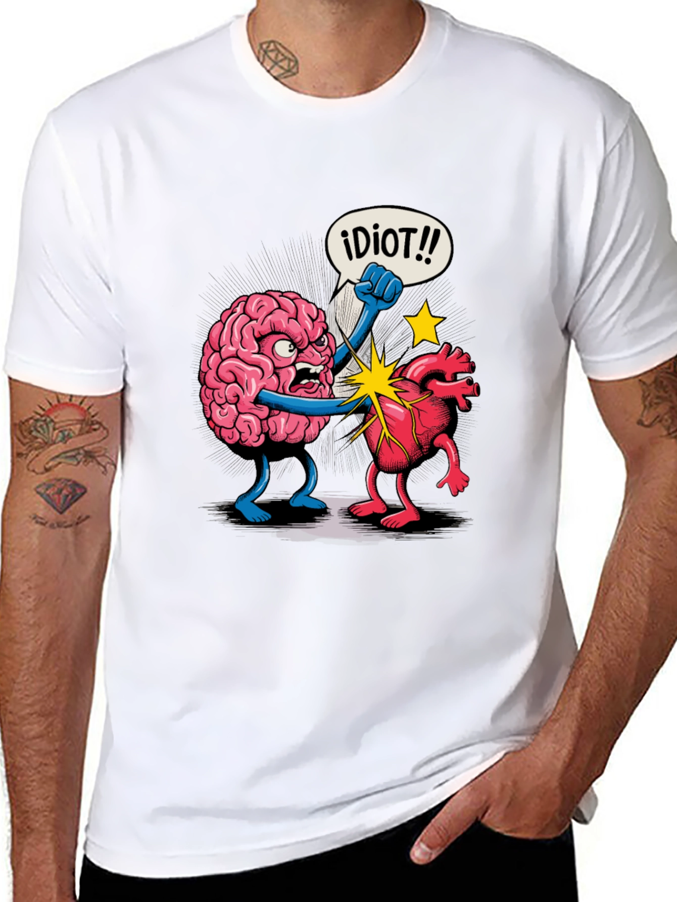 Brain vs Heart Funny Graphic Tee - Black