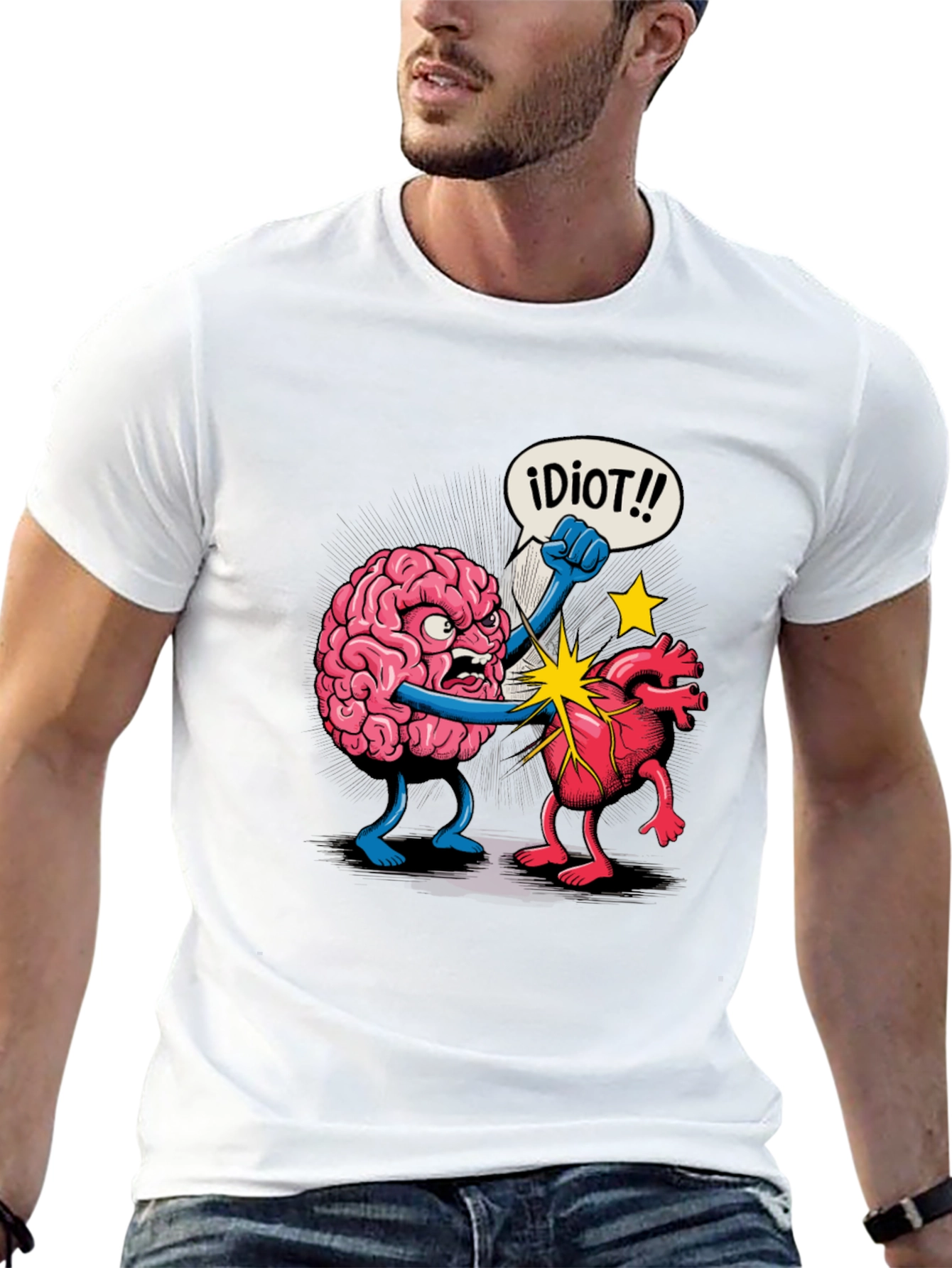 Brain vs Heart Funny Graphic Tee - Black