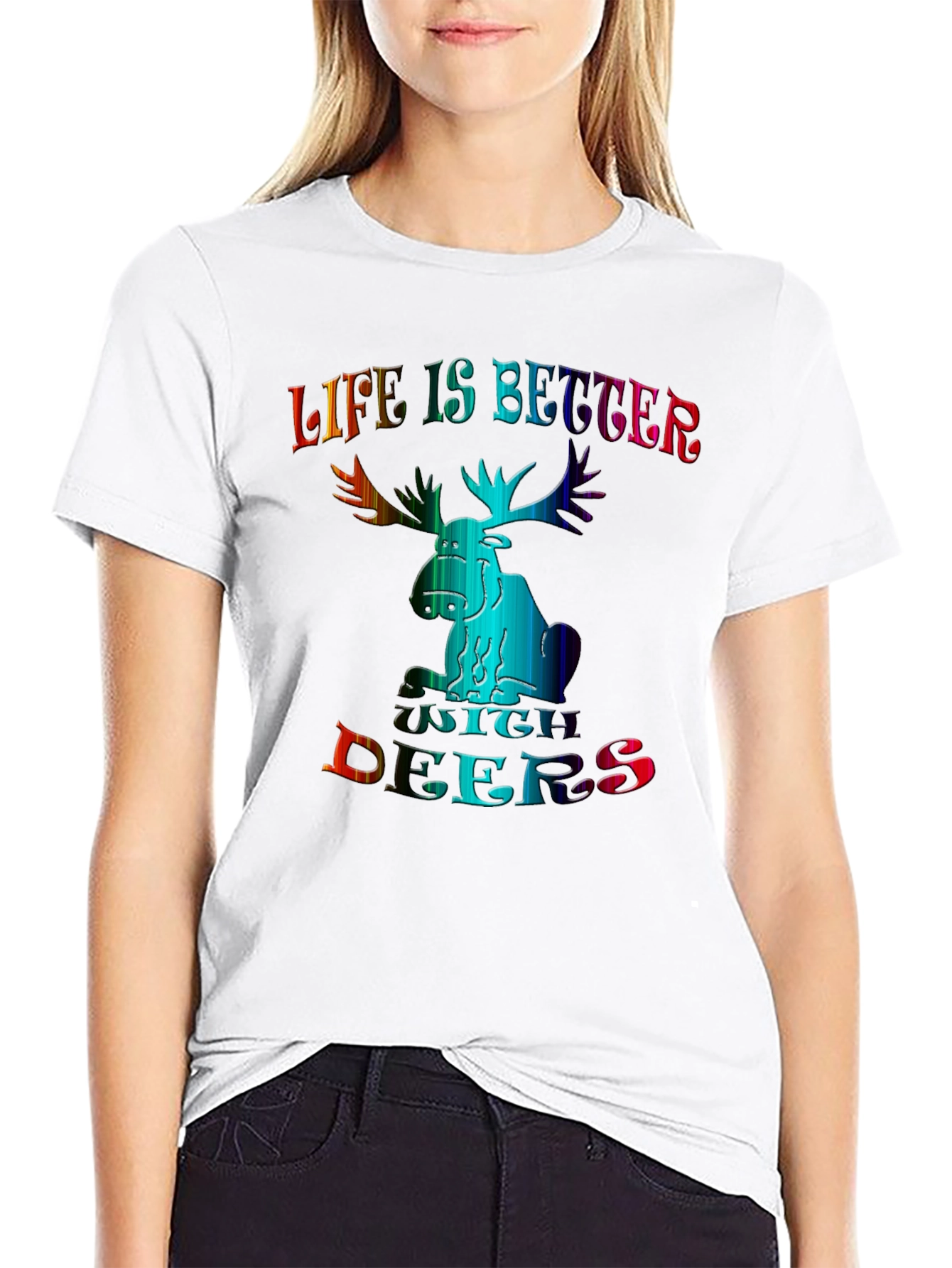 Life is Better with Deers Black T-Shirt