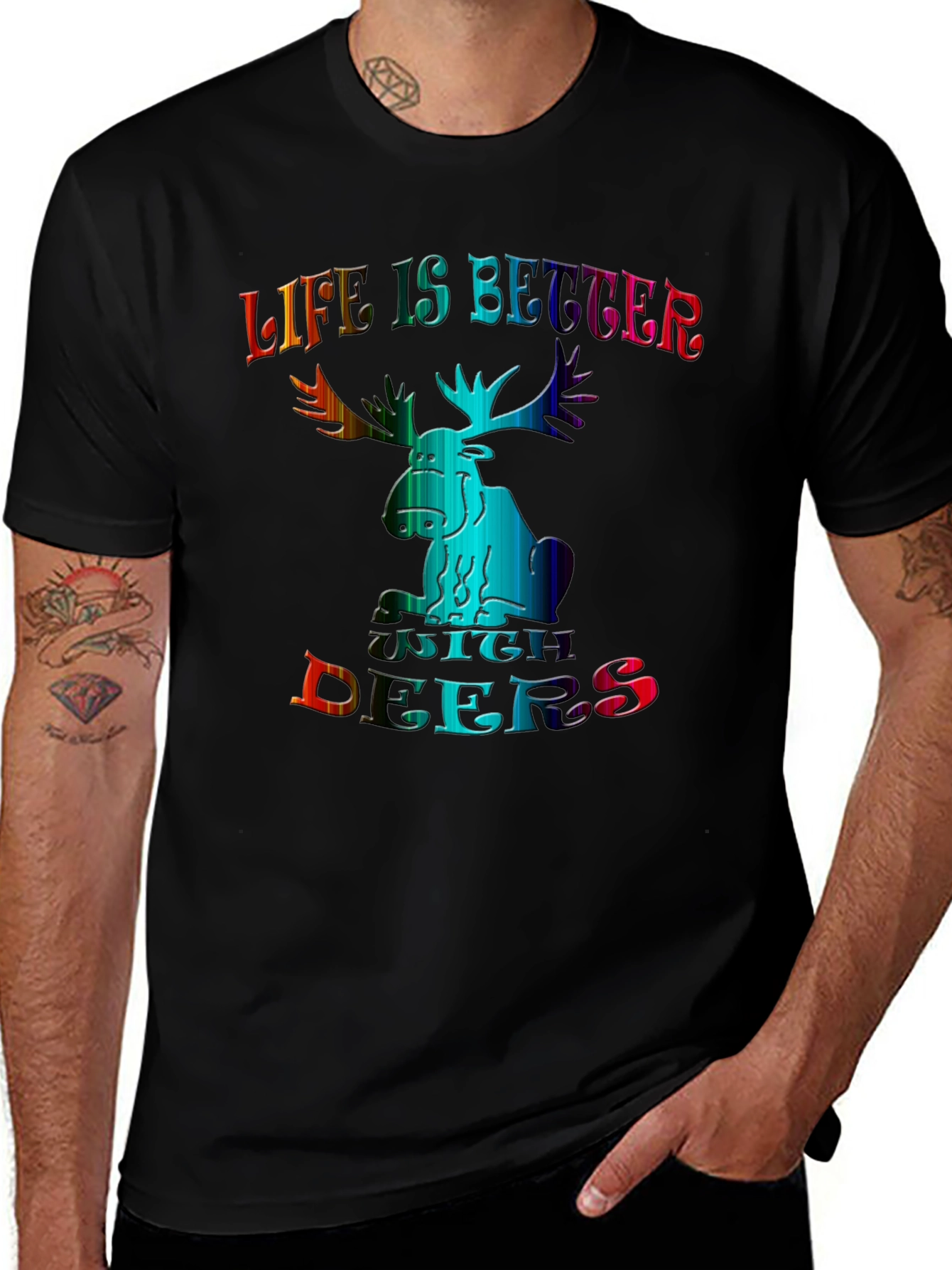 Life is Better with Deers Black T-Shirt