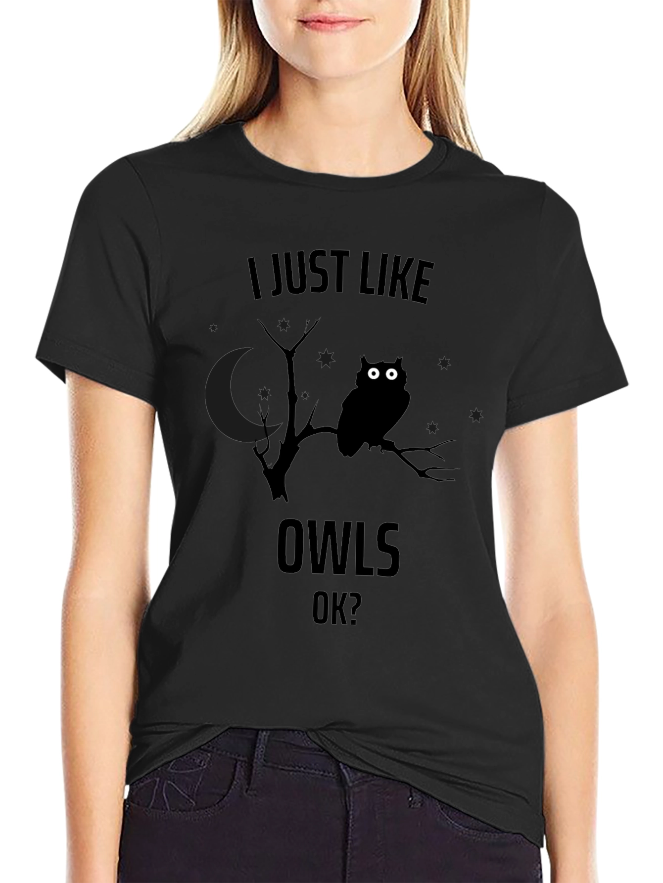 I Just Like Owls OK? Mens Black Graphic T-Shirt