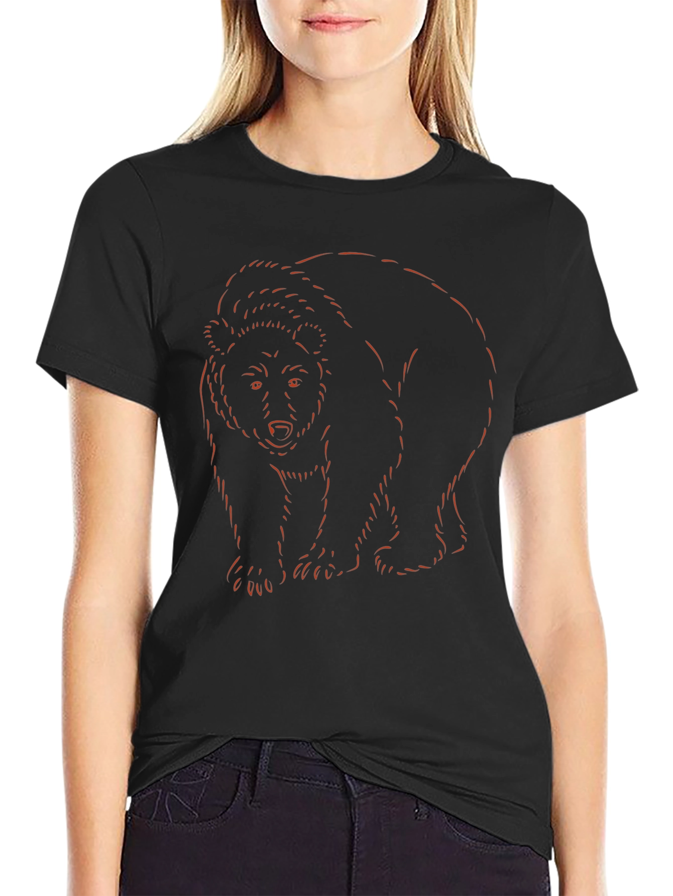 Bear Outline Graphic Tee - Soft Cotton Blend