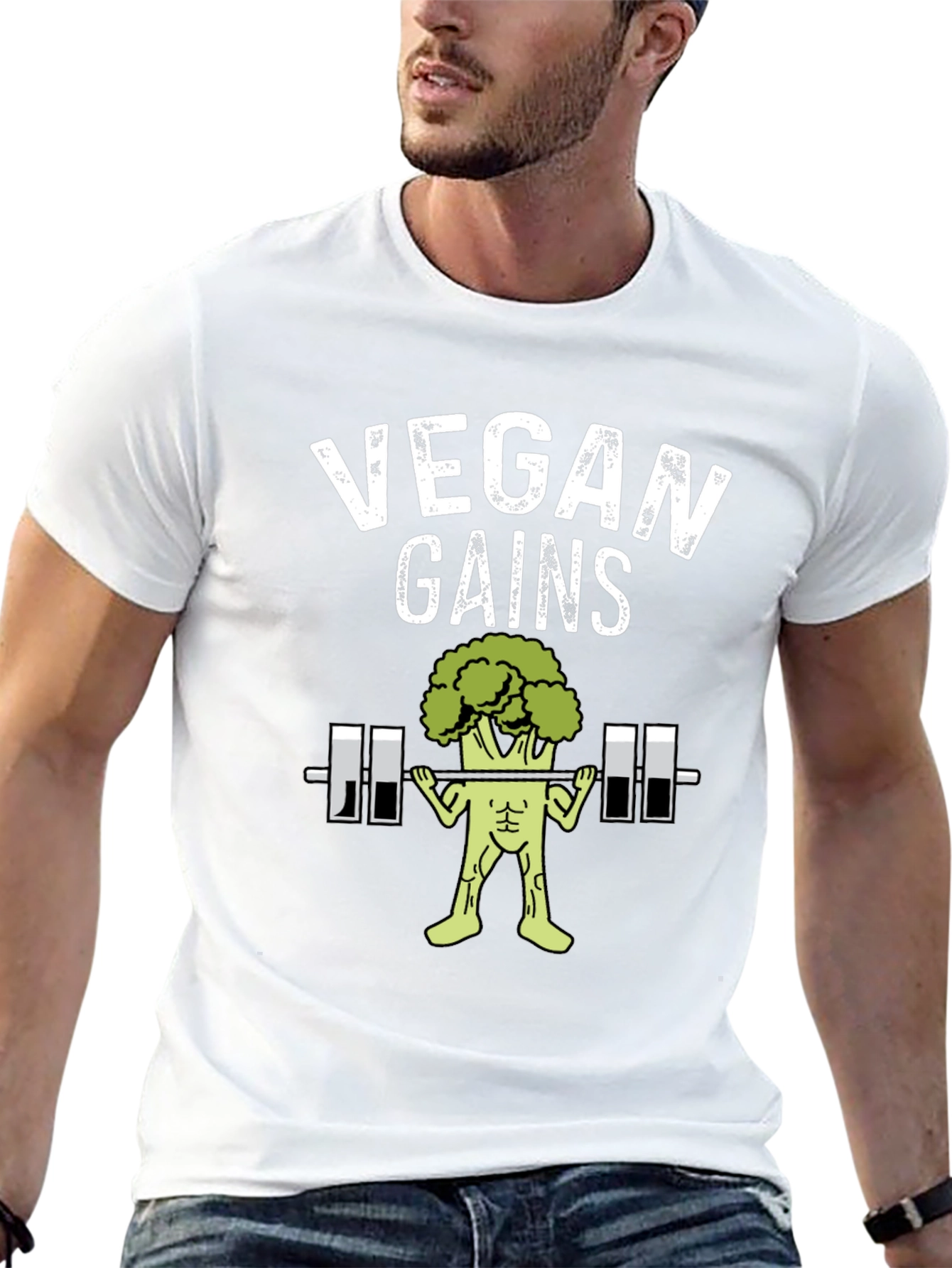 Vegan Gains Graphic T-Shirt - Funny Workout Tee