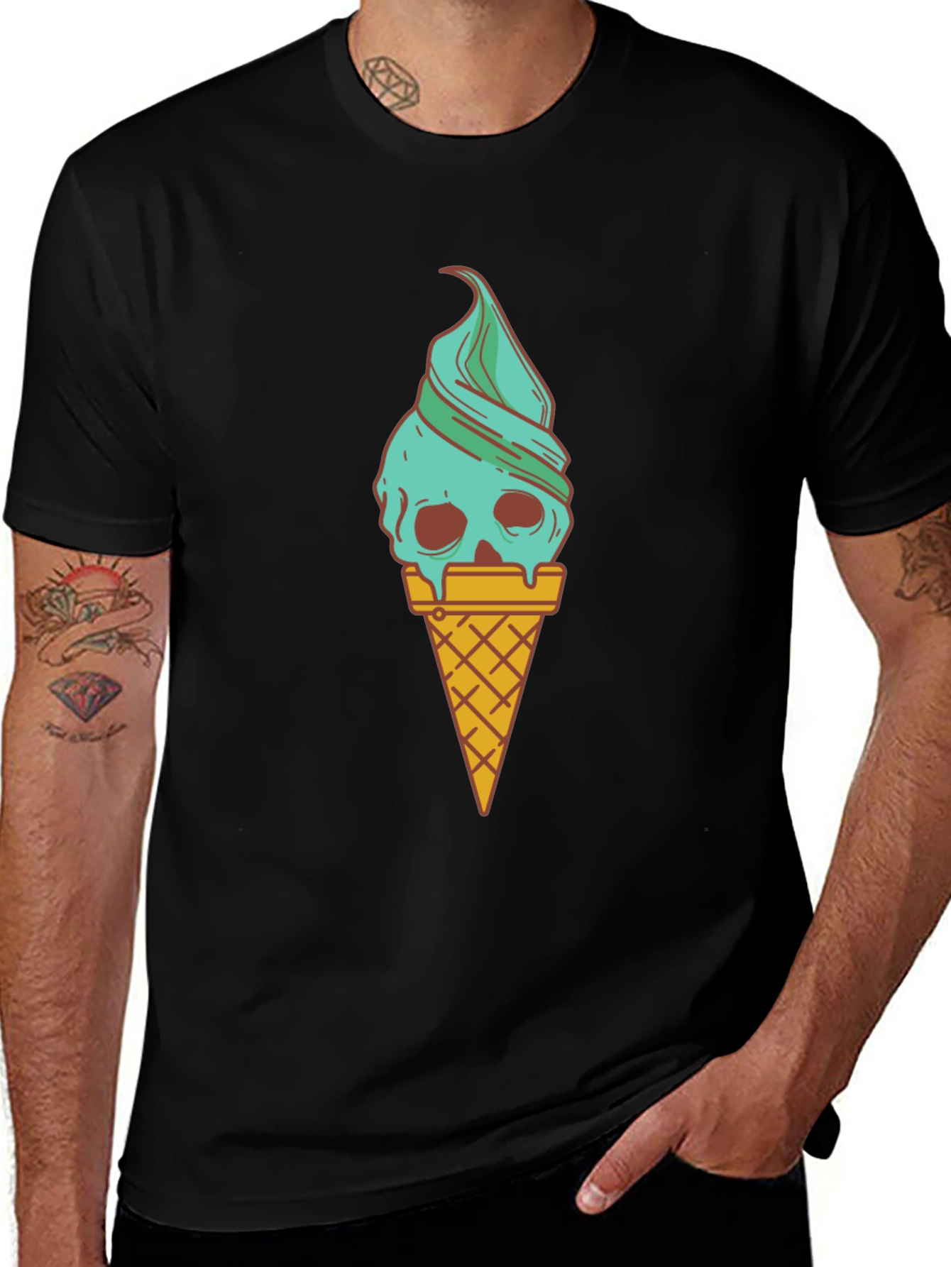 Skull Ice Cream Graphic Tee - Black Unisex Shirt