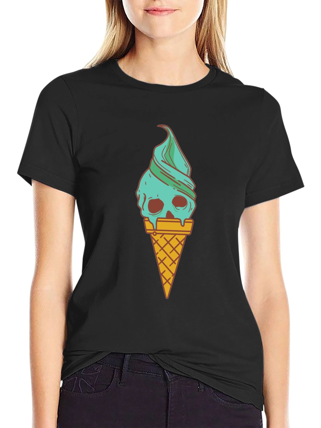 Skull Ice Cream Graphic Tee - Black Unisex Shirt