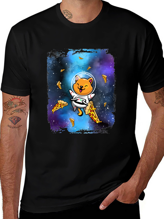 Astronaut Cat Pizza Galaxy T-Shirt