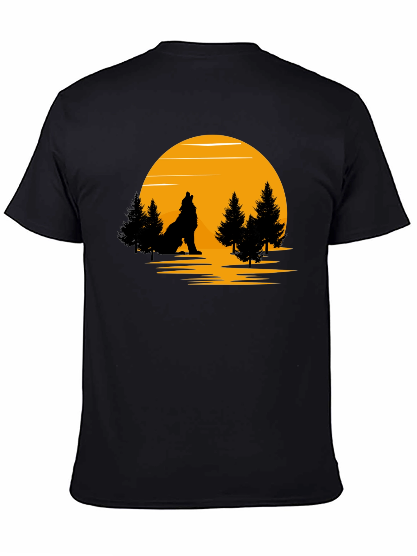 Wolf Howling at Moon Graphic T-Shirt - Black