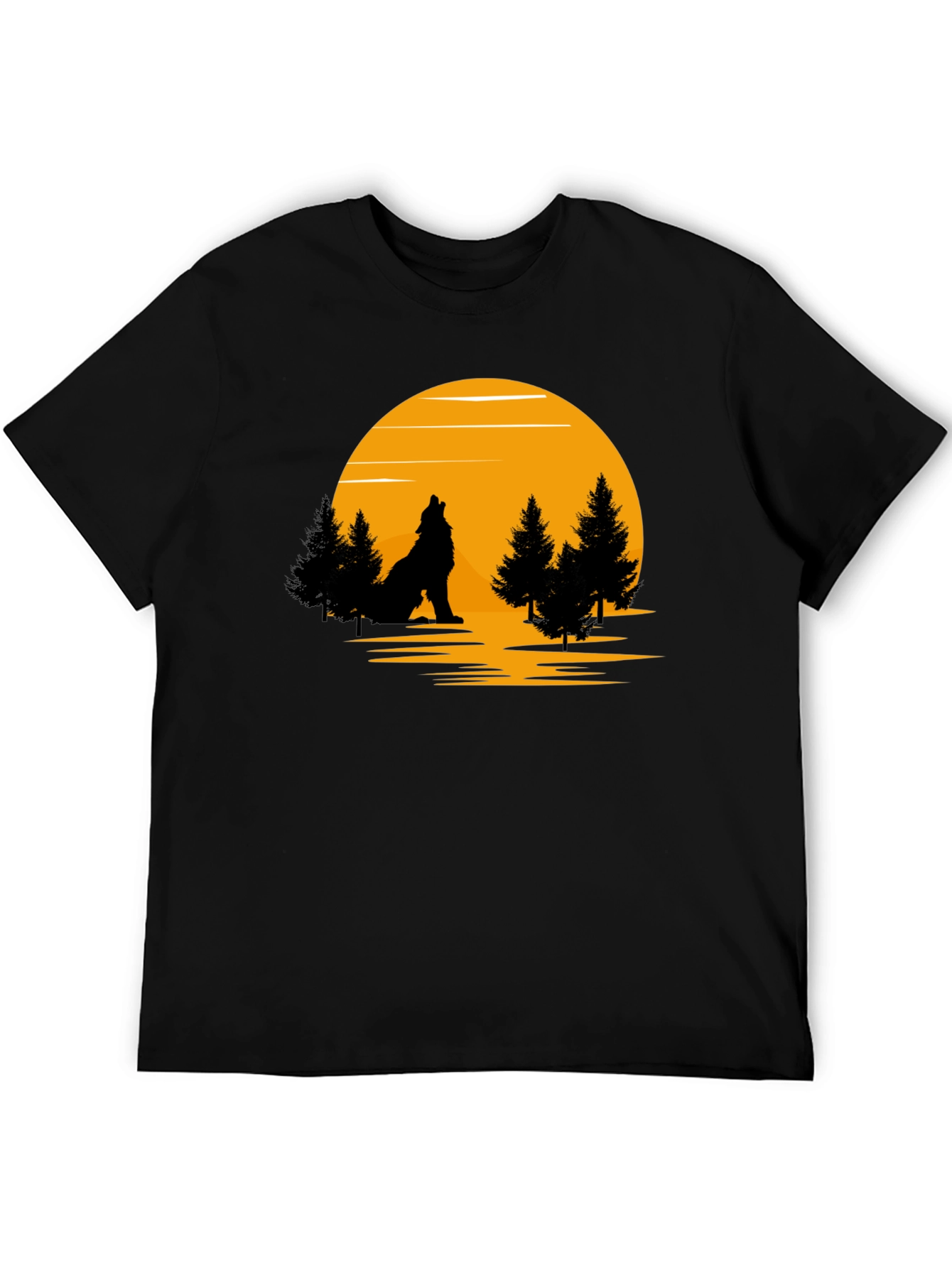 Wolf Howling at Moon Graphic T-Shirt - Black