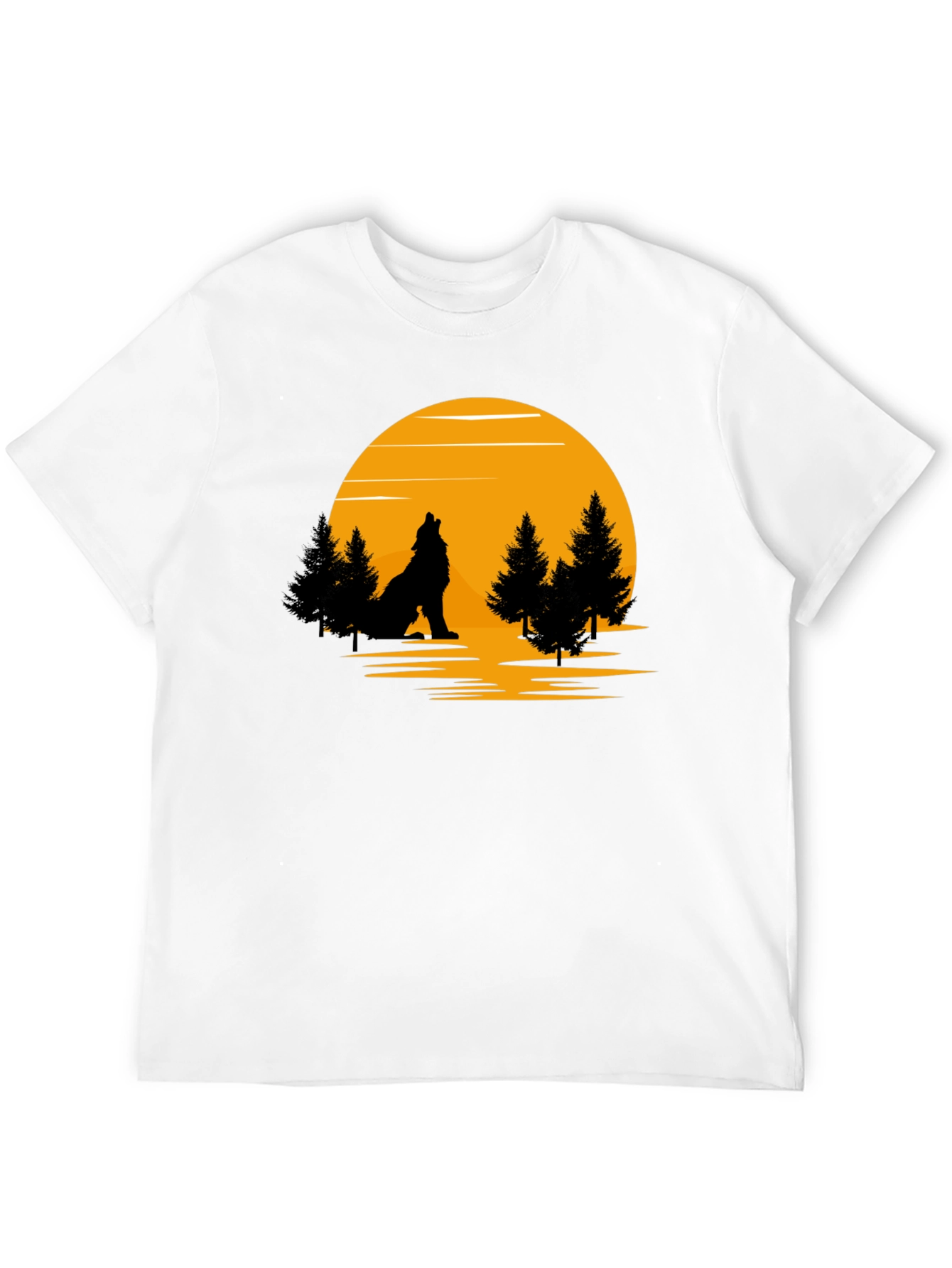 Wolf Howling at Moon Graphic T-Shirt - Black