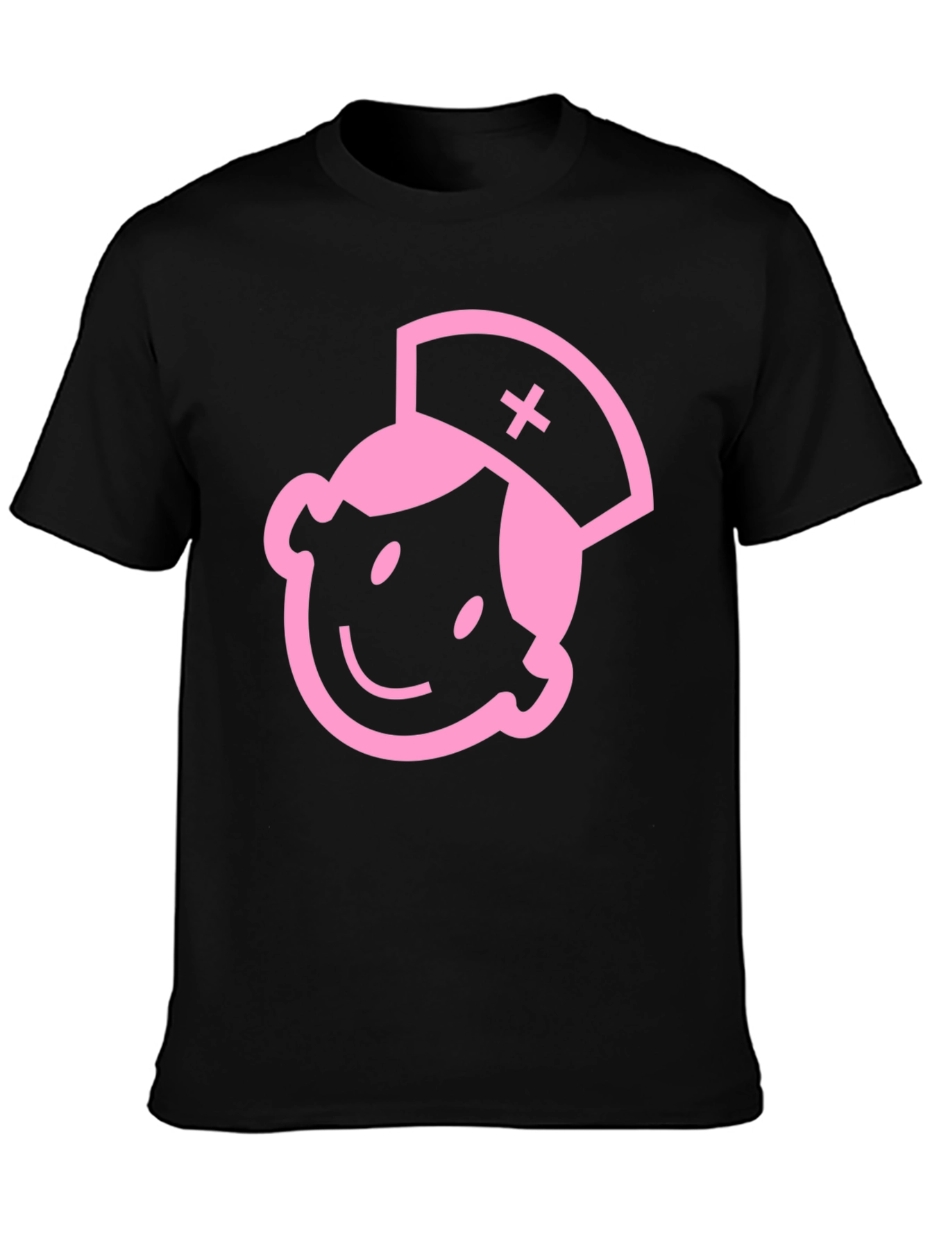 Pink Nurse Graphic Black Cotton T-Shirt