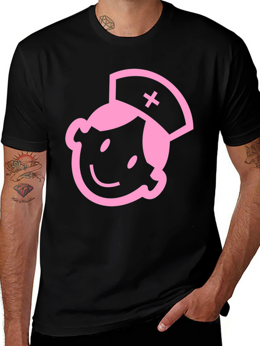 Pink Nurse Graphic Black Cotton T-Shirt