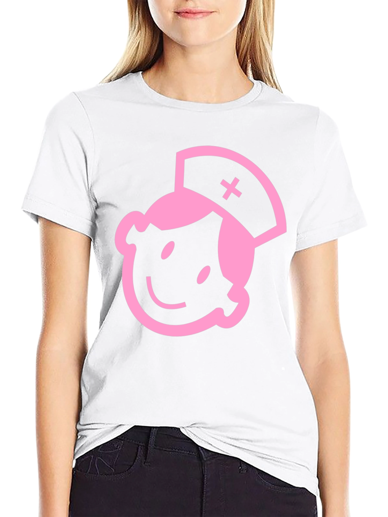 Pink Nurse Graphic Black Cotton T-Shirt