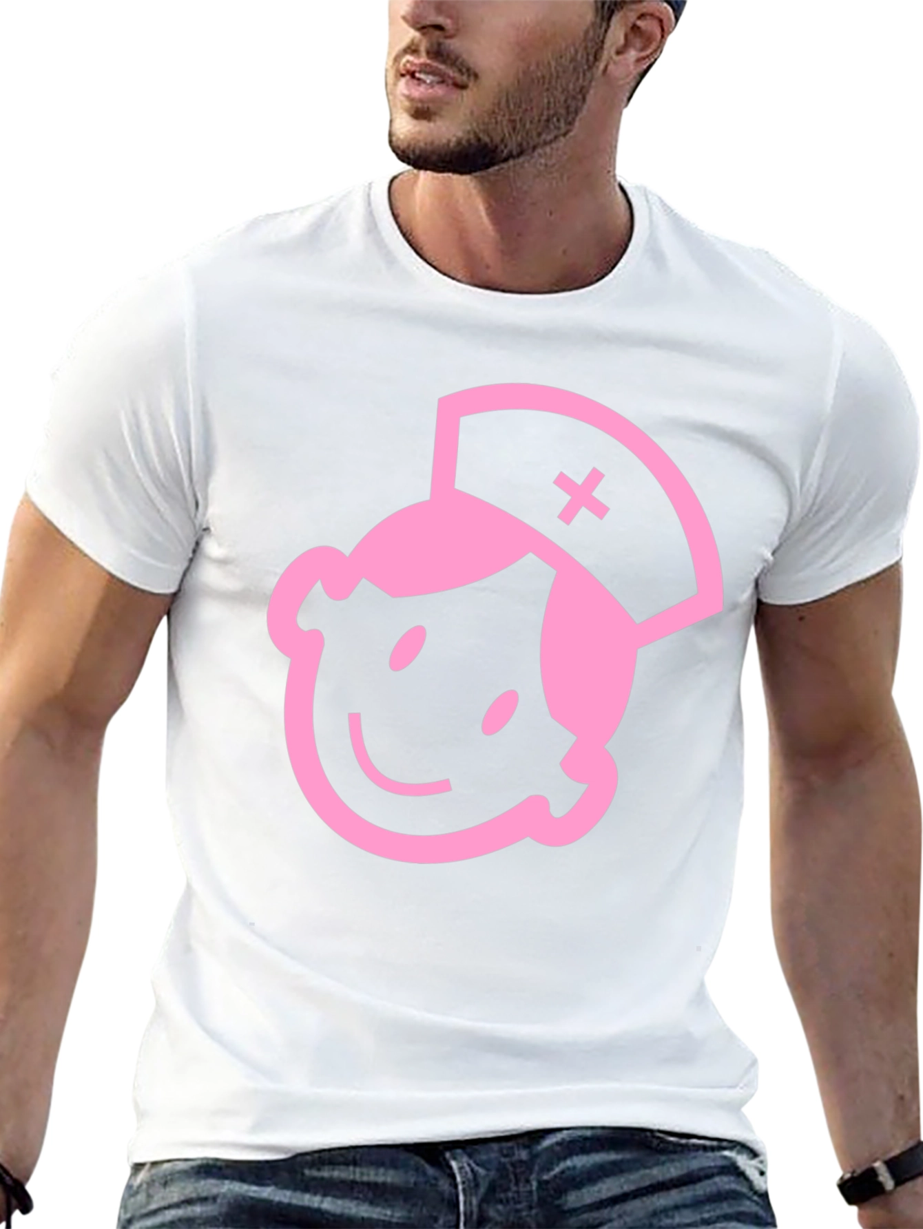 Pink Nurse Graphic Black Cotton T-Shirt