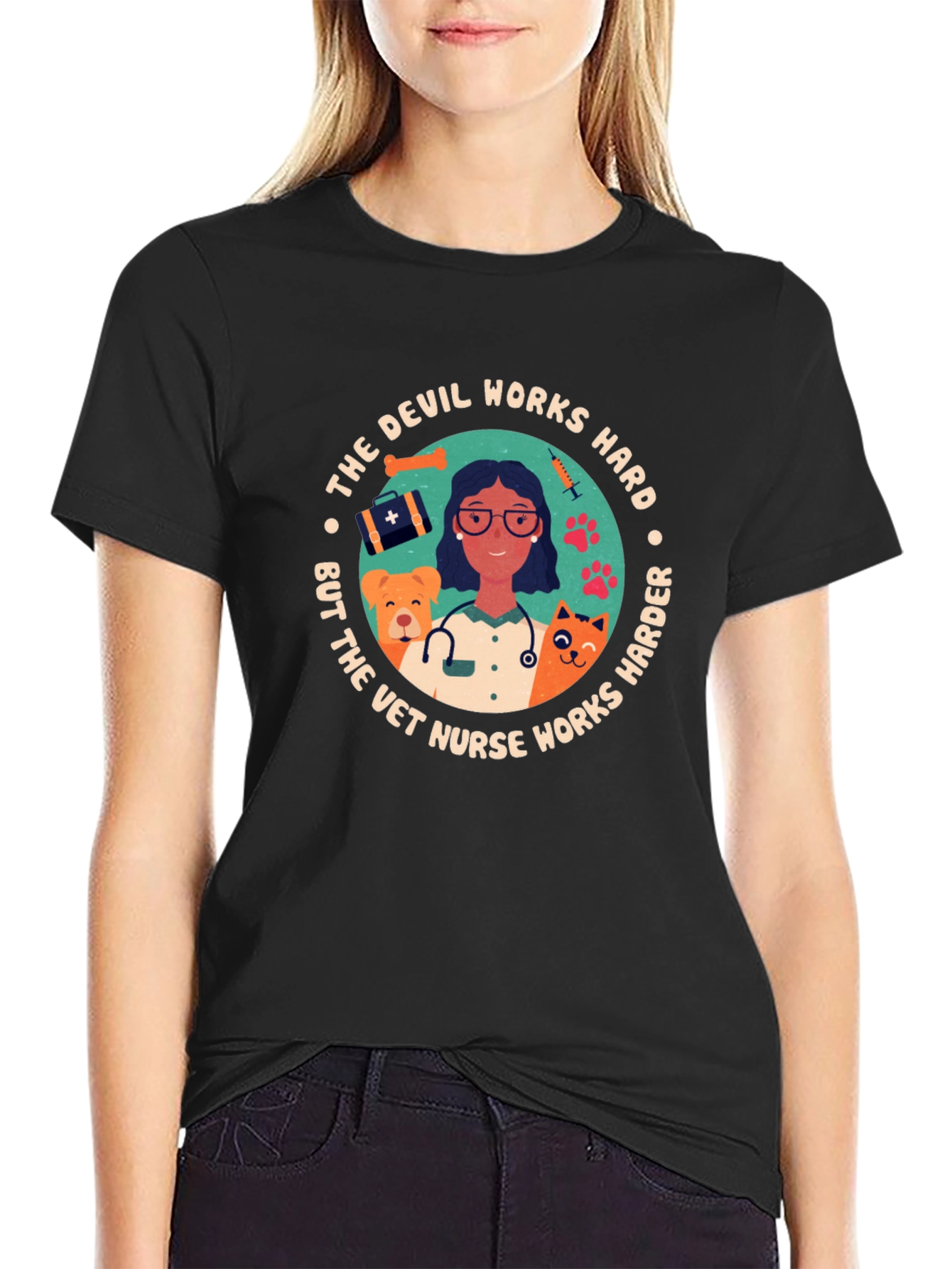 Vet Nurse T-Shirt - Devil Works Harder