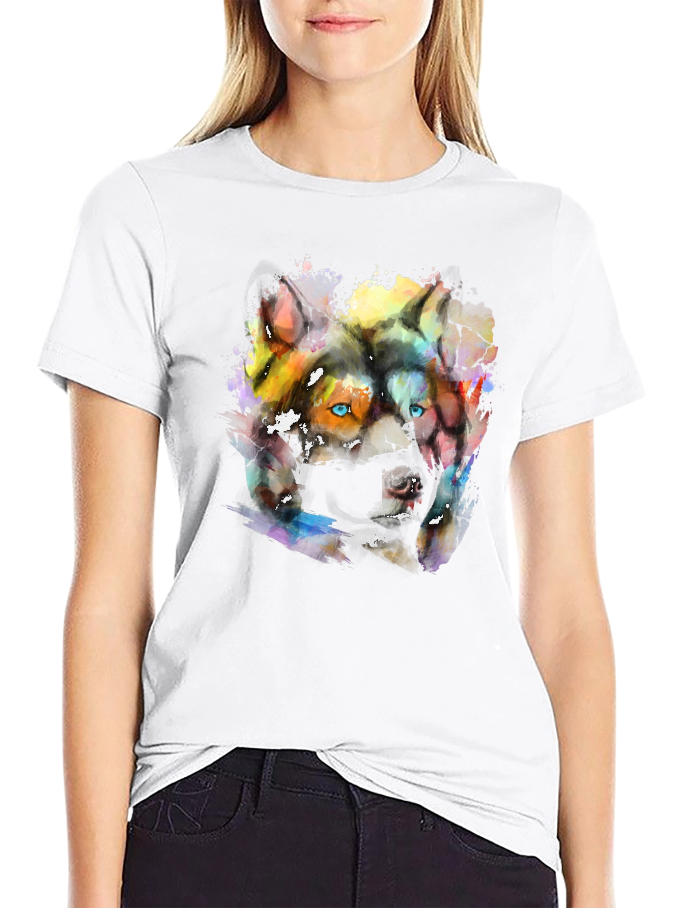 Abstract Wolf Graphic Print T-Shirt