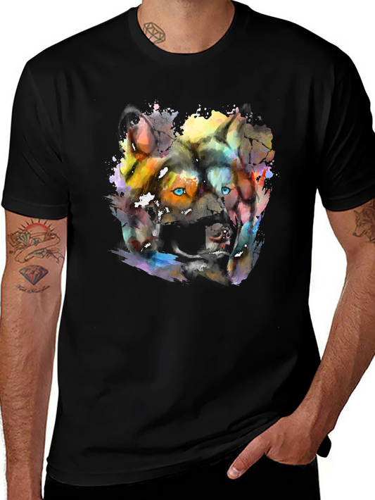 Abstract Wolf Graphic Print T-Shirt