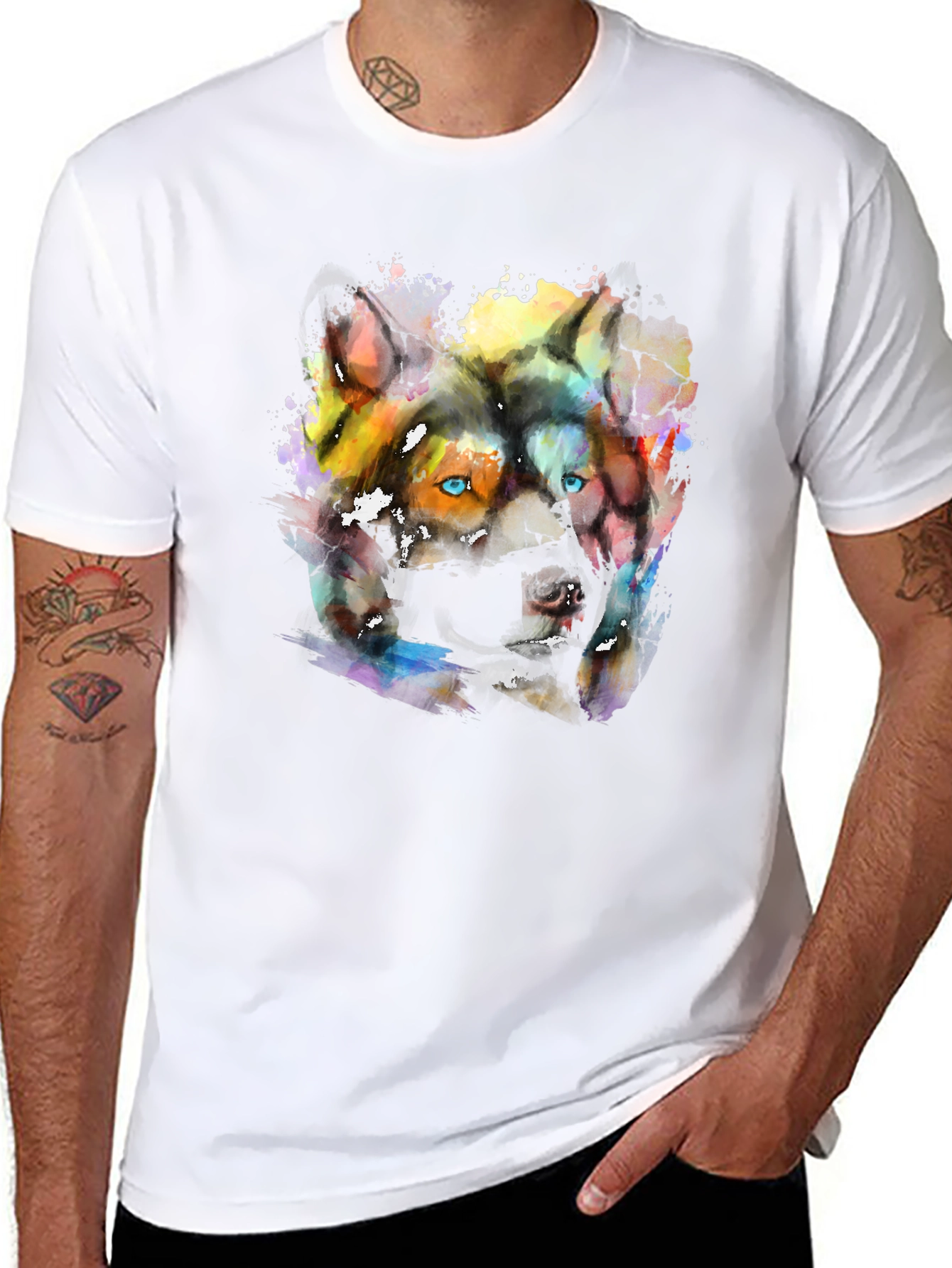 Abstract Wolf Graphic Print T-Shirt