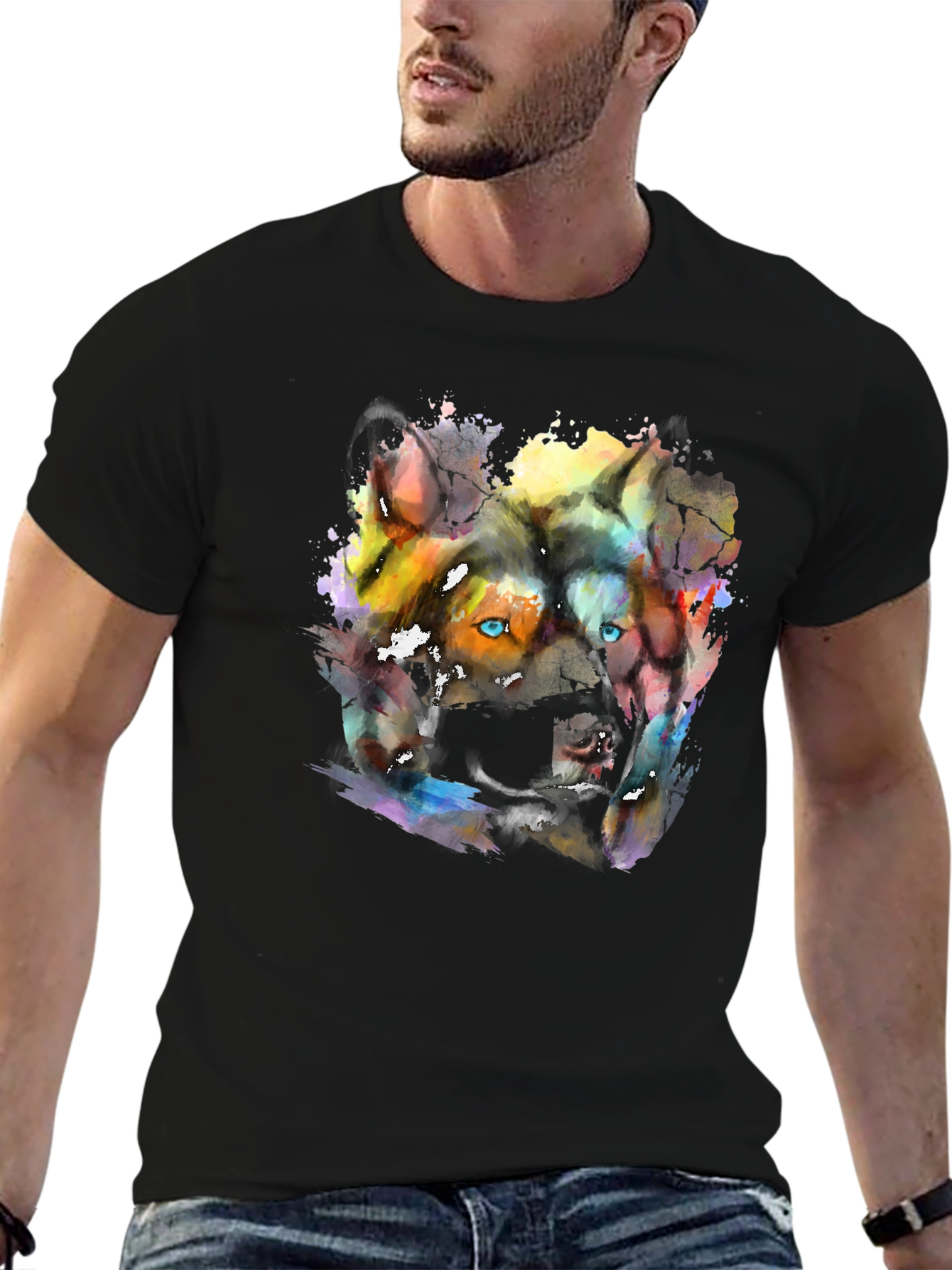 Abstract Wolf Graphic Print T-Shirt
