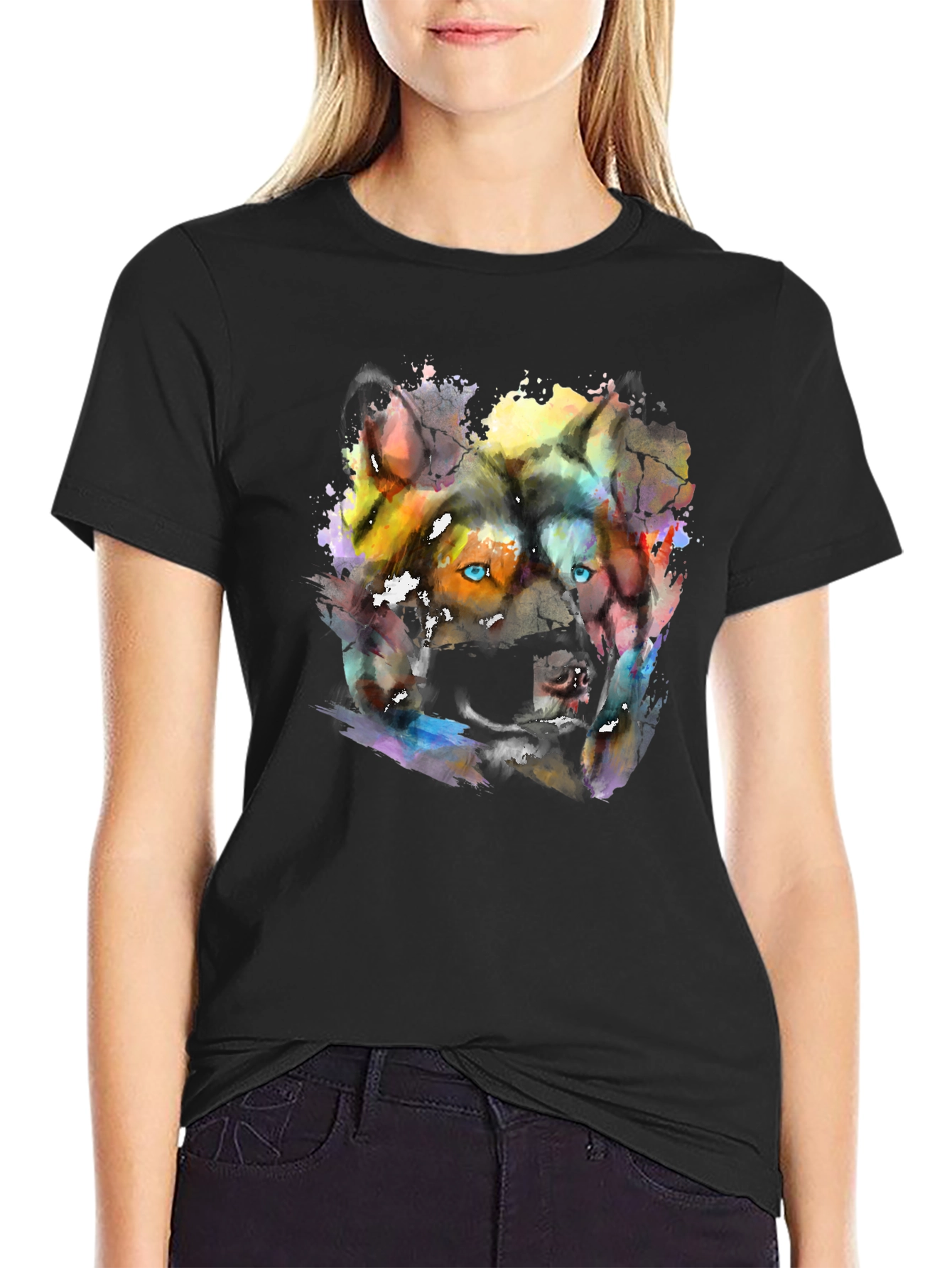 Abstract Wolf Graphic Print T-Shirt