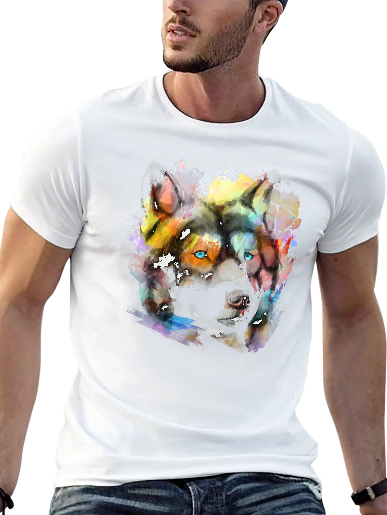 Abstract Wolf Graphic Print T-Shirt