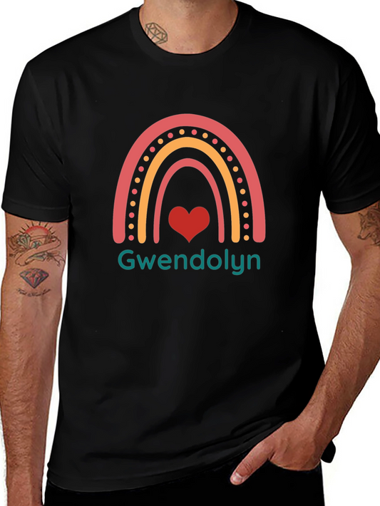 Gwendolyn Rainbow Heart Personalized Black T-Shirt