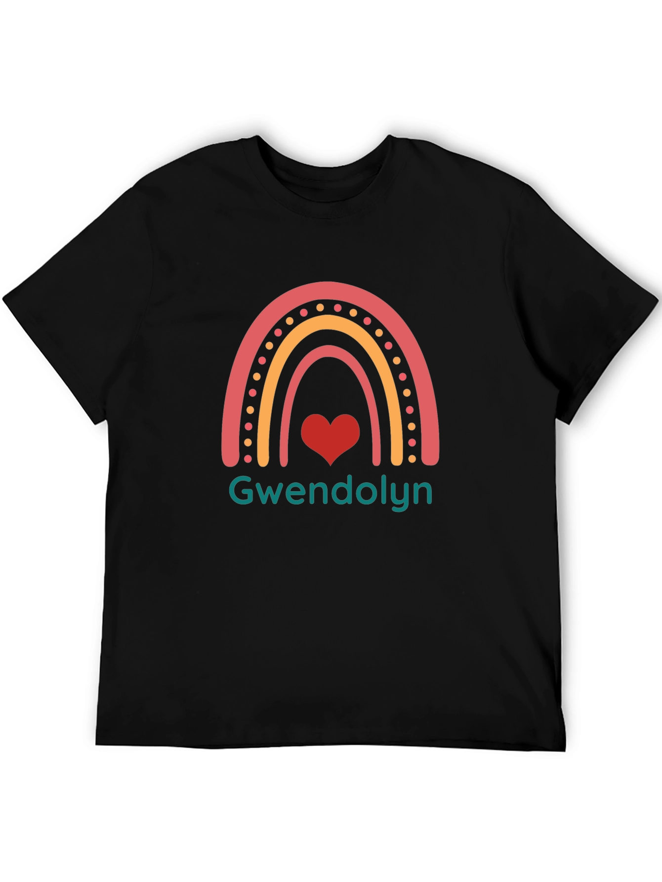Gwendolyn Rainbow Heart Personalized Black T-Shirt
