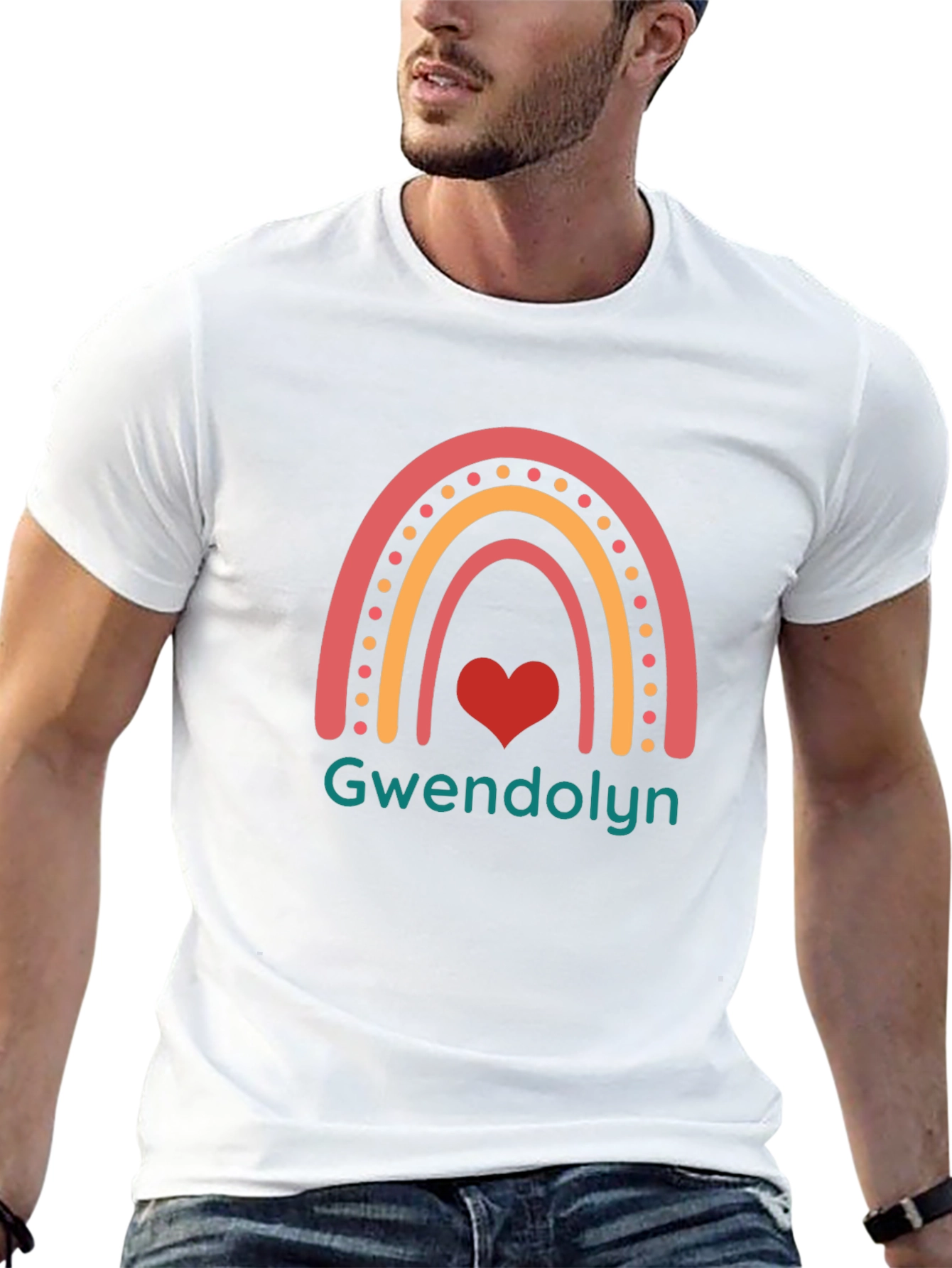 Gwendolyn Rainbow Heart Personalized Black T-Shirt