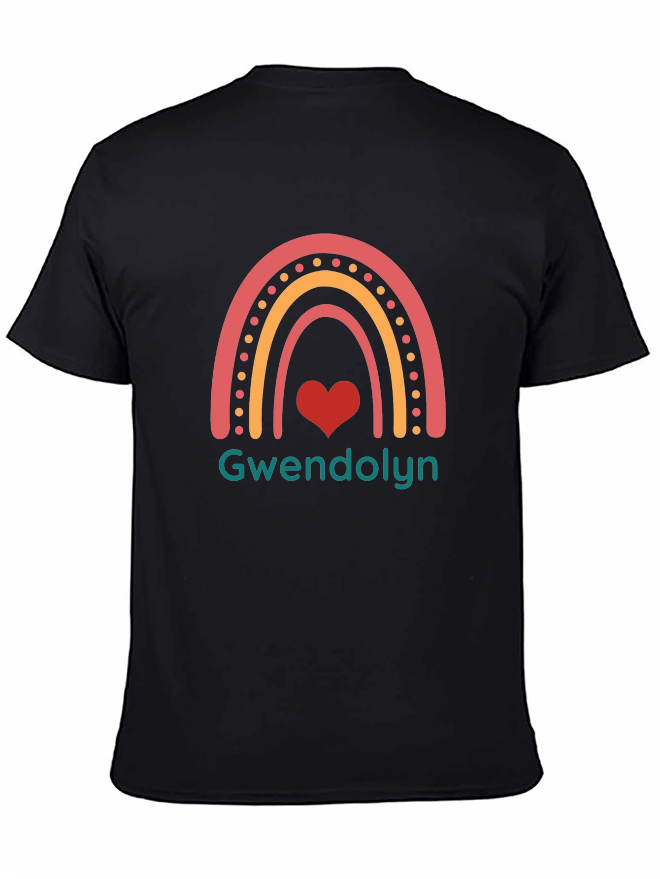 Gwendolyn Rainbow Heart Personalized Black T-Shirt