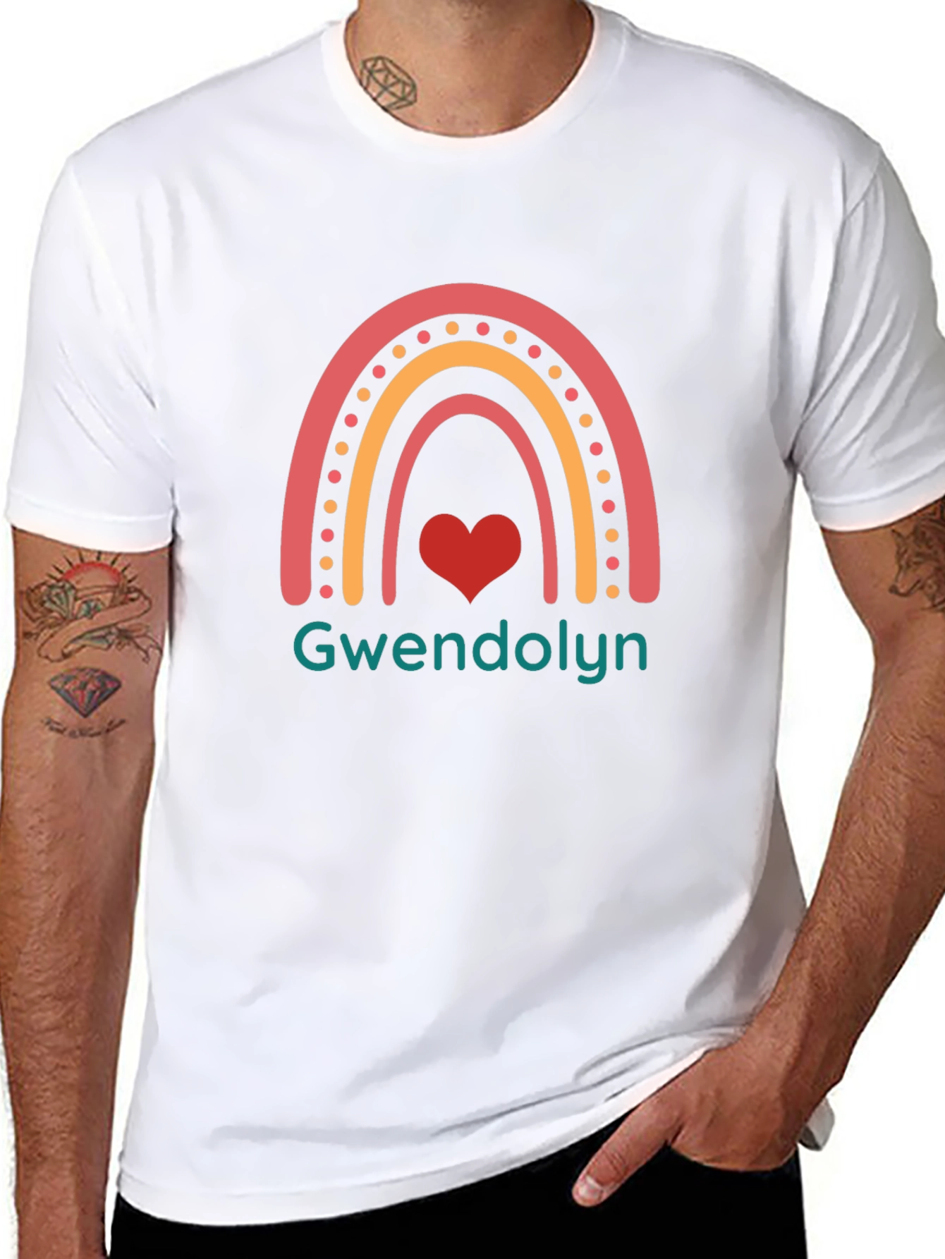 Gwendolyn Rainbow Heart Personalized Black T-Shirt