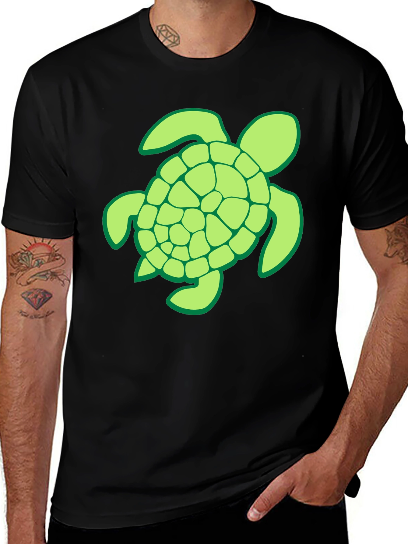 Turtle Graphic T-Shirt - Casual Black Tee