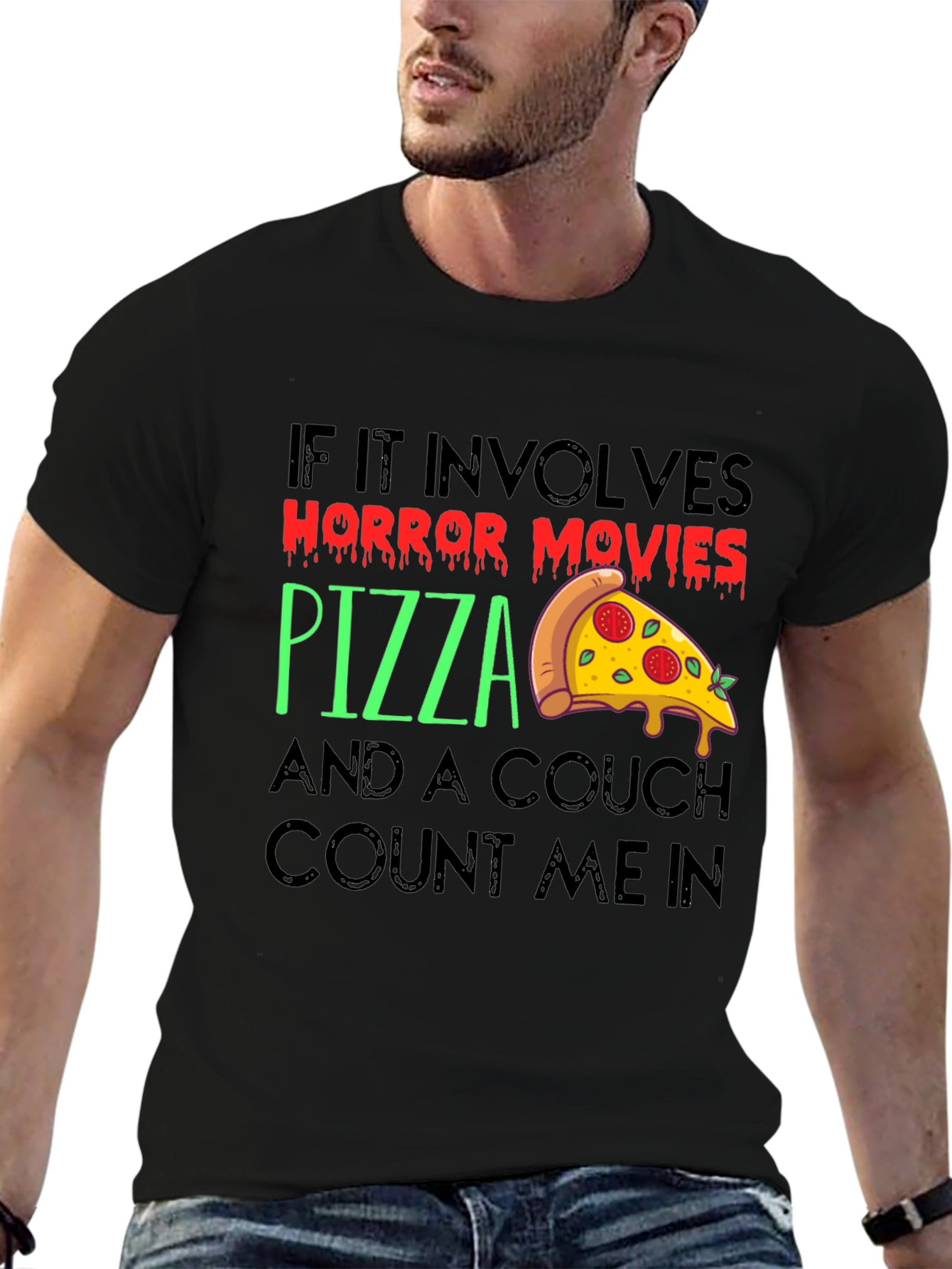 Horror Movies Pizza Couch T-Shirt