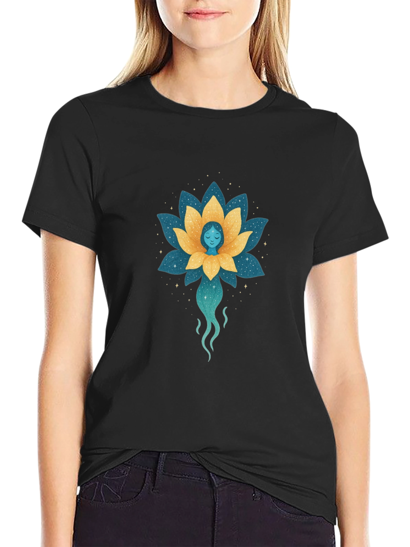 Lotus Flower Spirit Graphic Tee - Black