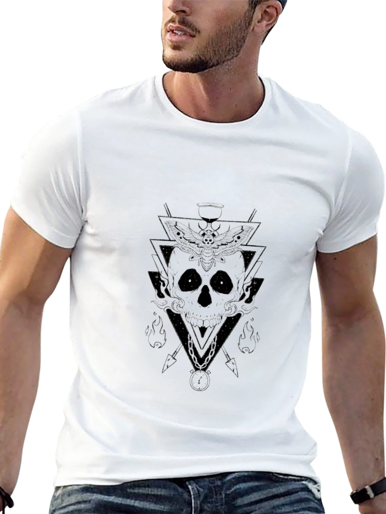 Geometric Skull Graphic Tee - Black Cotton Shirt