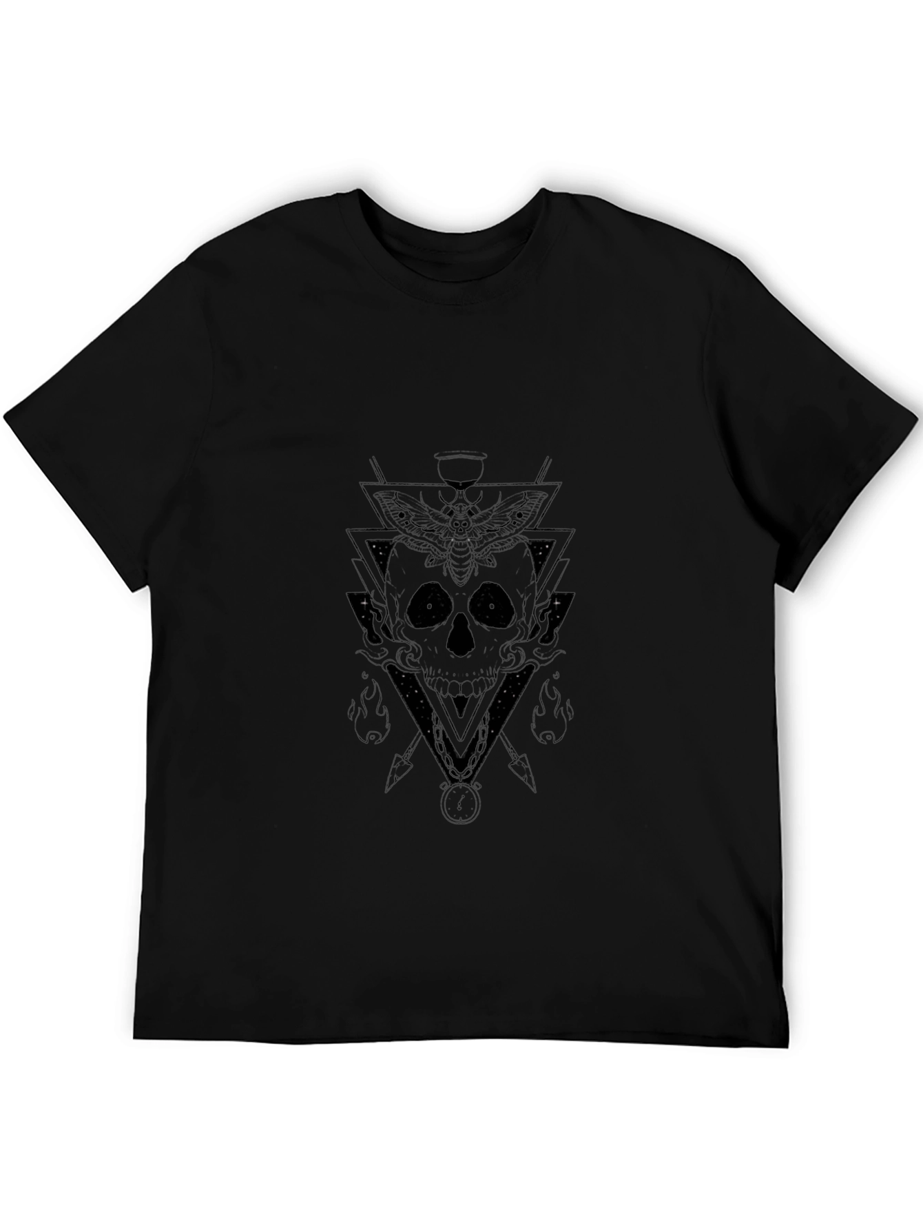 Geometric Skull Graphic Tee - Black Cotton Shirt