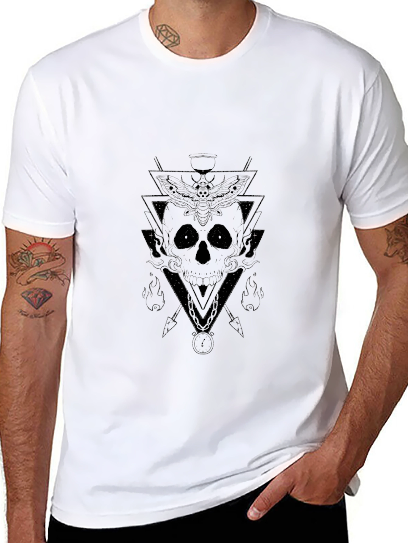 Geometric Skull Graphic Tee - Black Cotton Shirt