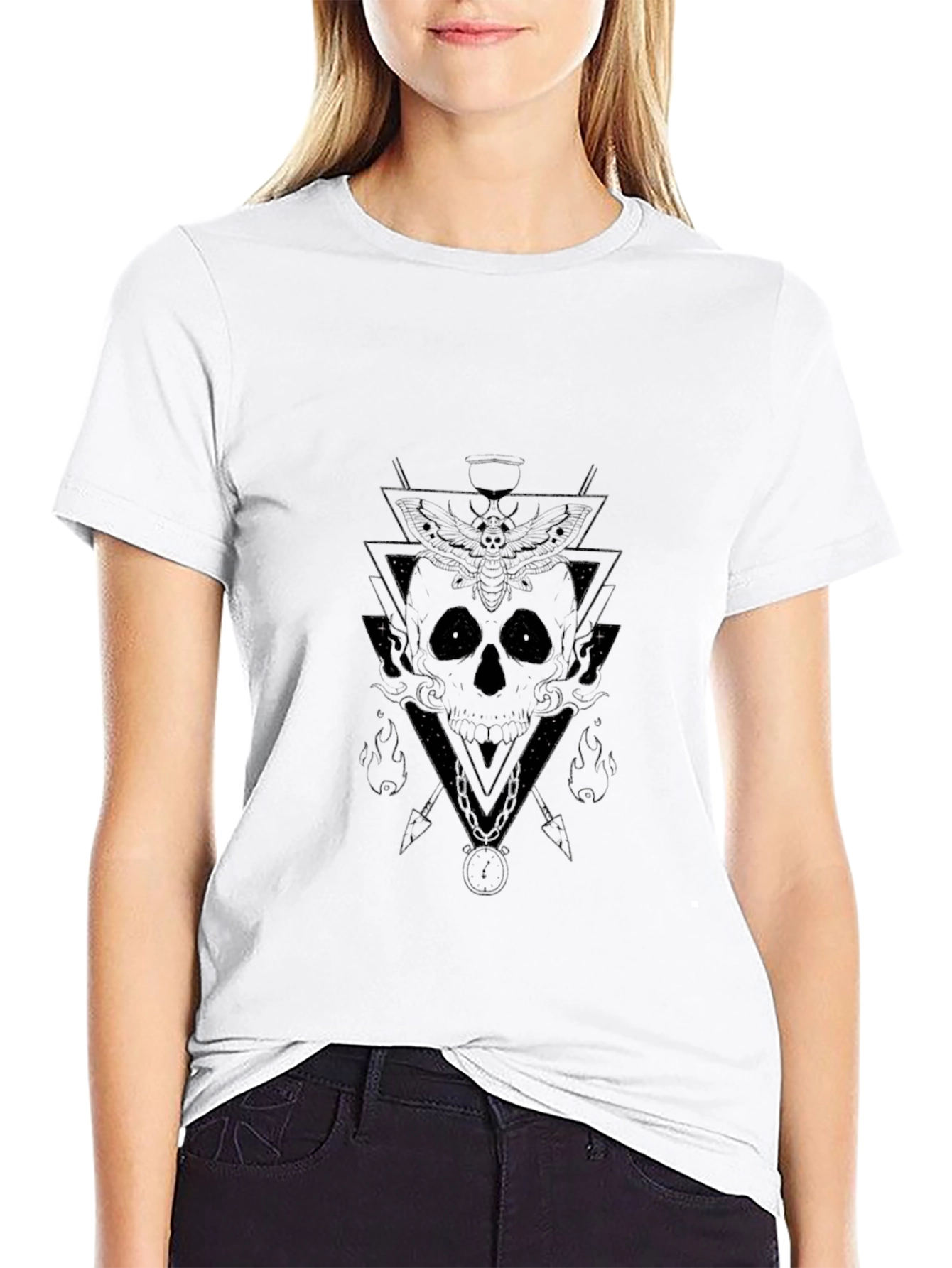 Geometric Skull Graphic Tee - Black Cotton Shirt