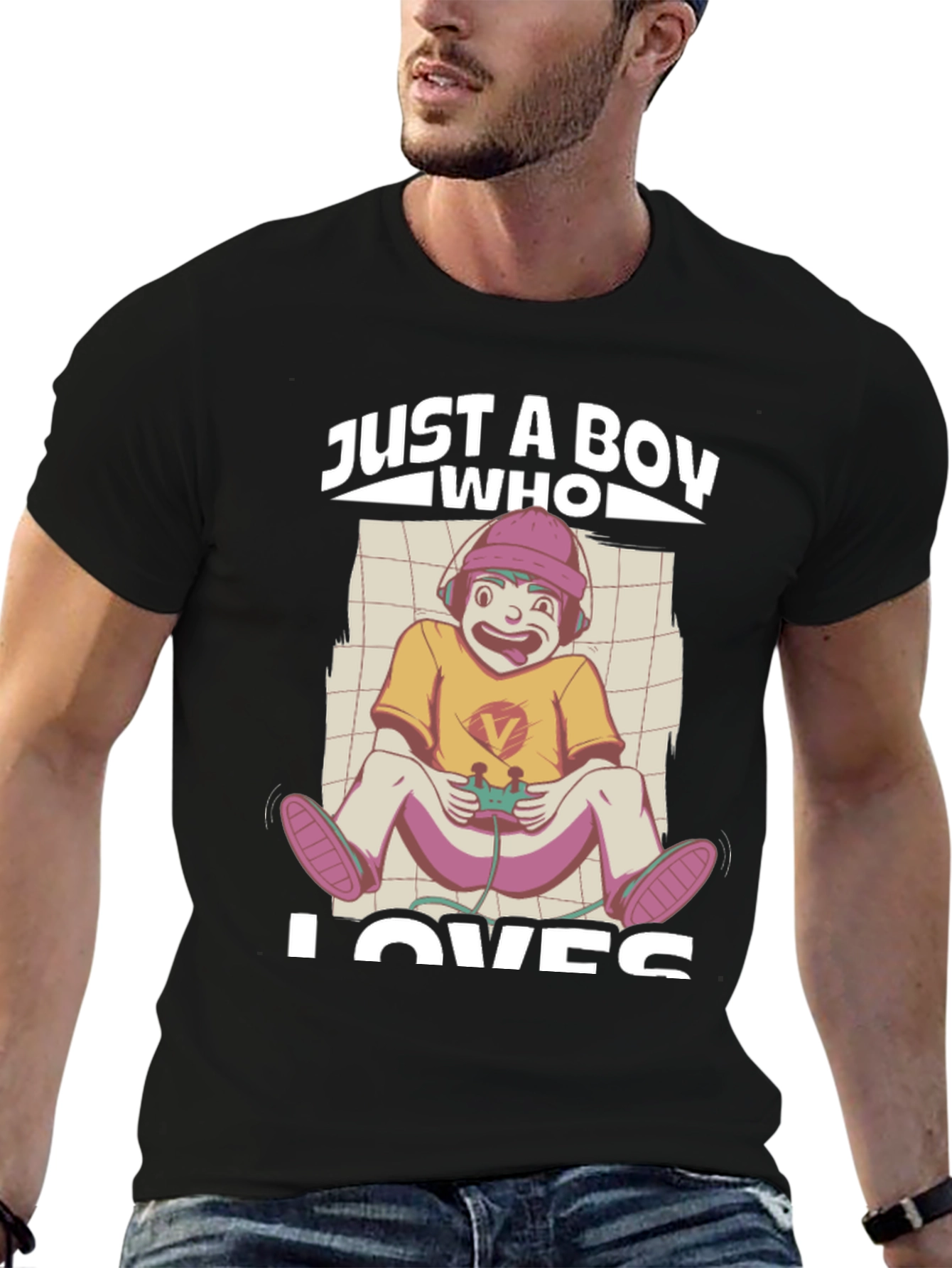 Just a Boy Who Loves Gaming Black T-Shirt