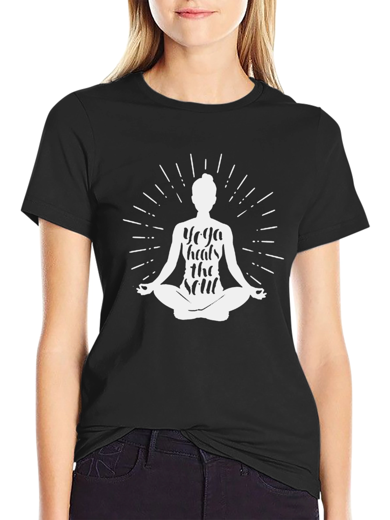 Yoga Heals Soul Black Graphic Tee